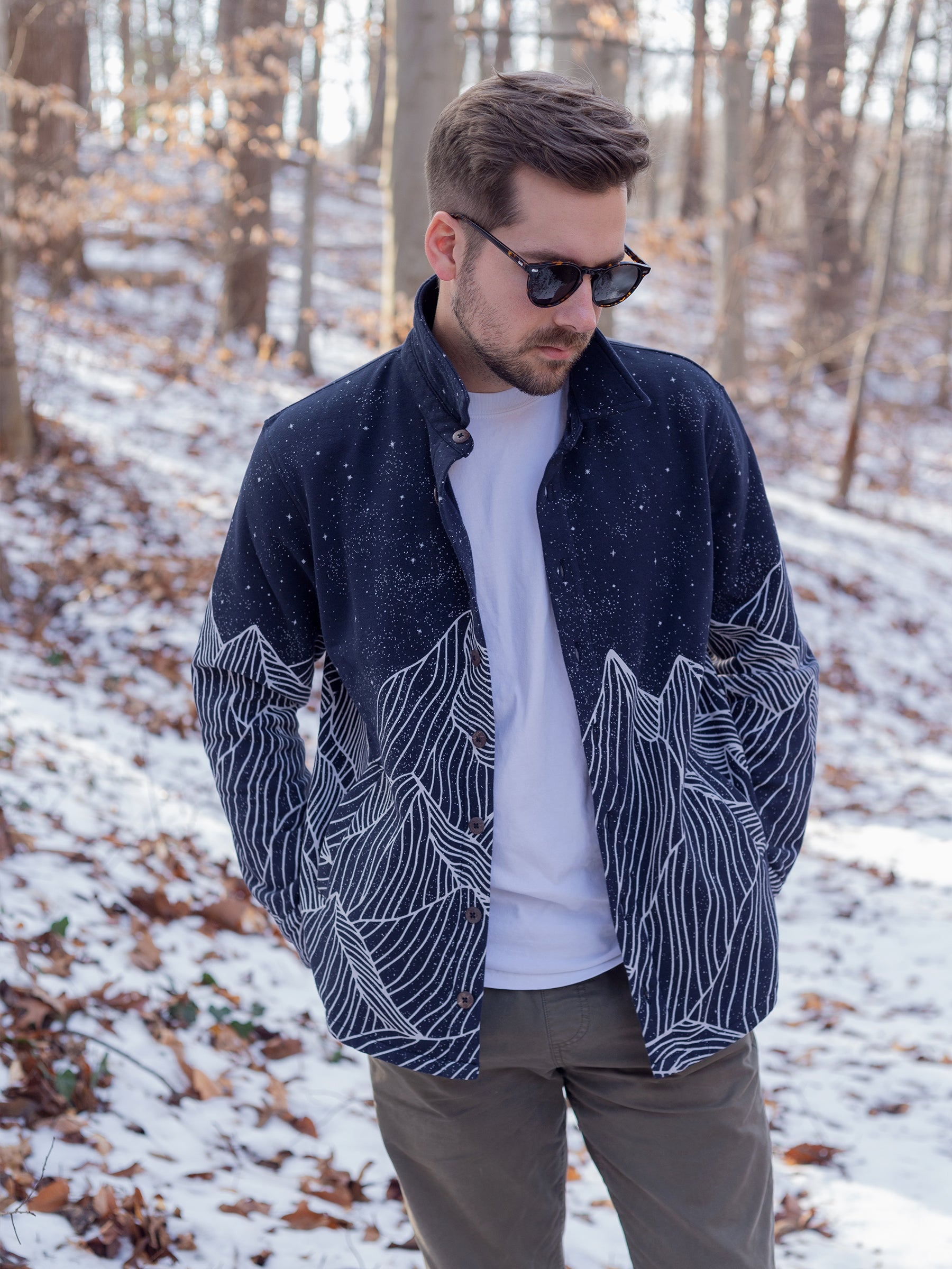 Alpine Etching Blanket Shirt, a Organic Jacket by Happy Earth Apparel