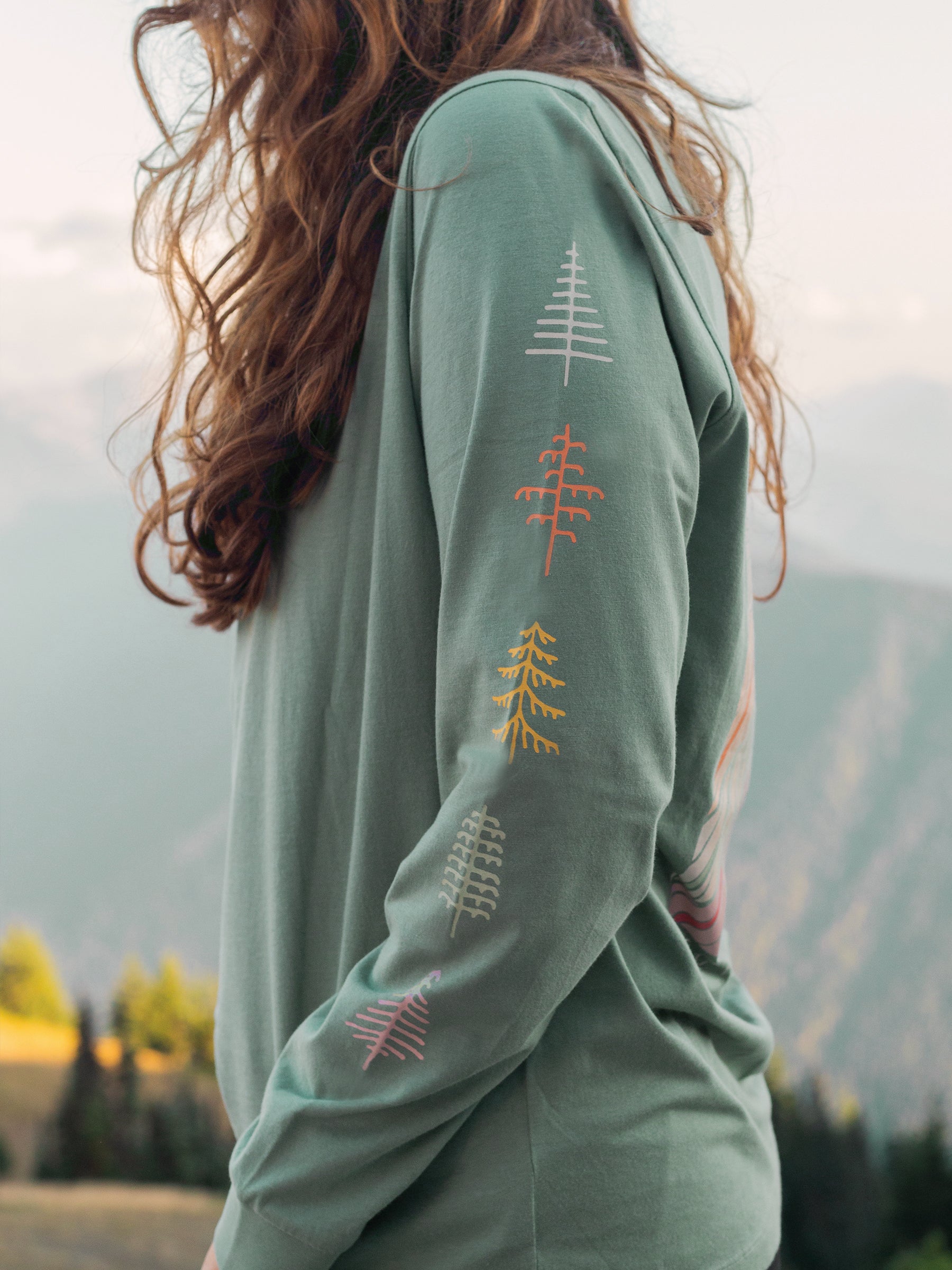 Colorful Mountains Tee, a Organic Long Sleeve Tee by Happy Earth Apparel