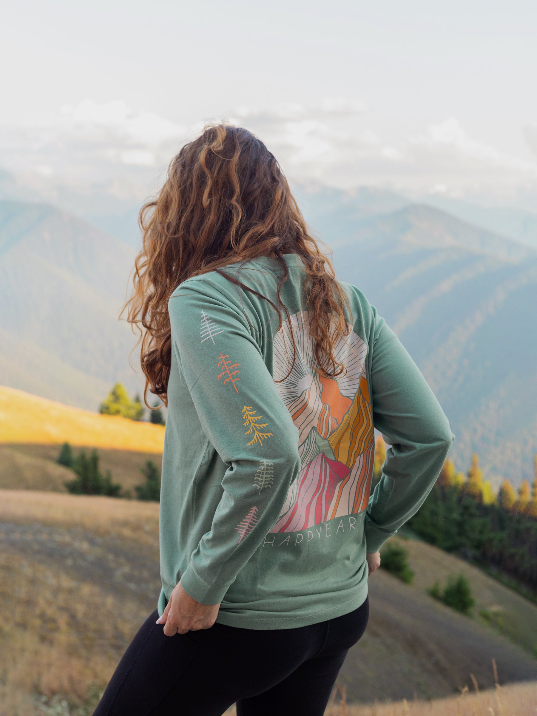 Colorful Mountains Tee, a Organic Long Sleeve Tee by Happy Earth Apparel