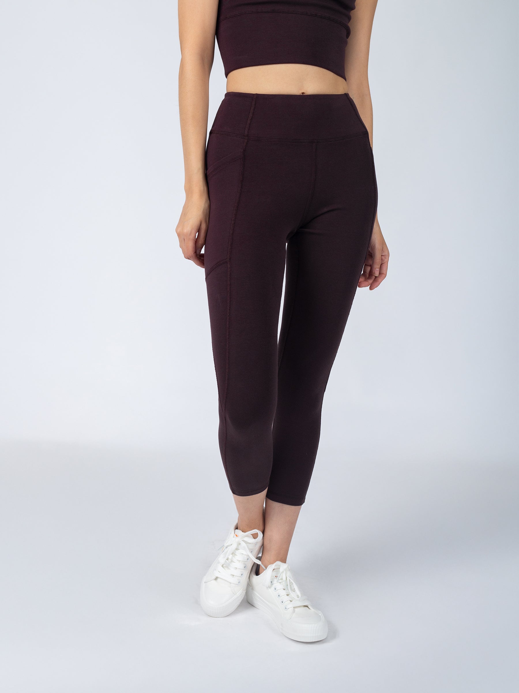 PlantTec™ Organic Crop/Petite Leggings | Espresso, a Organic Activewear by Happy Earth Apparel