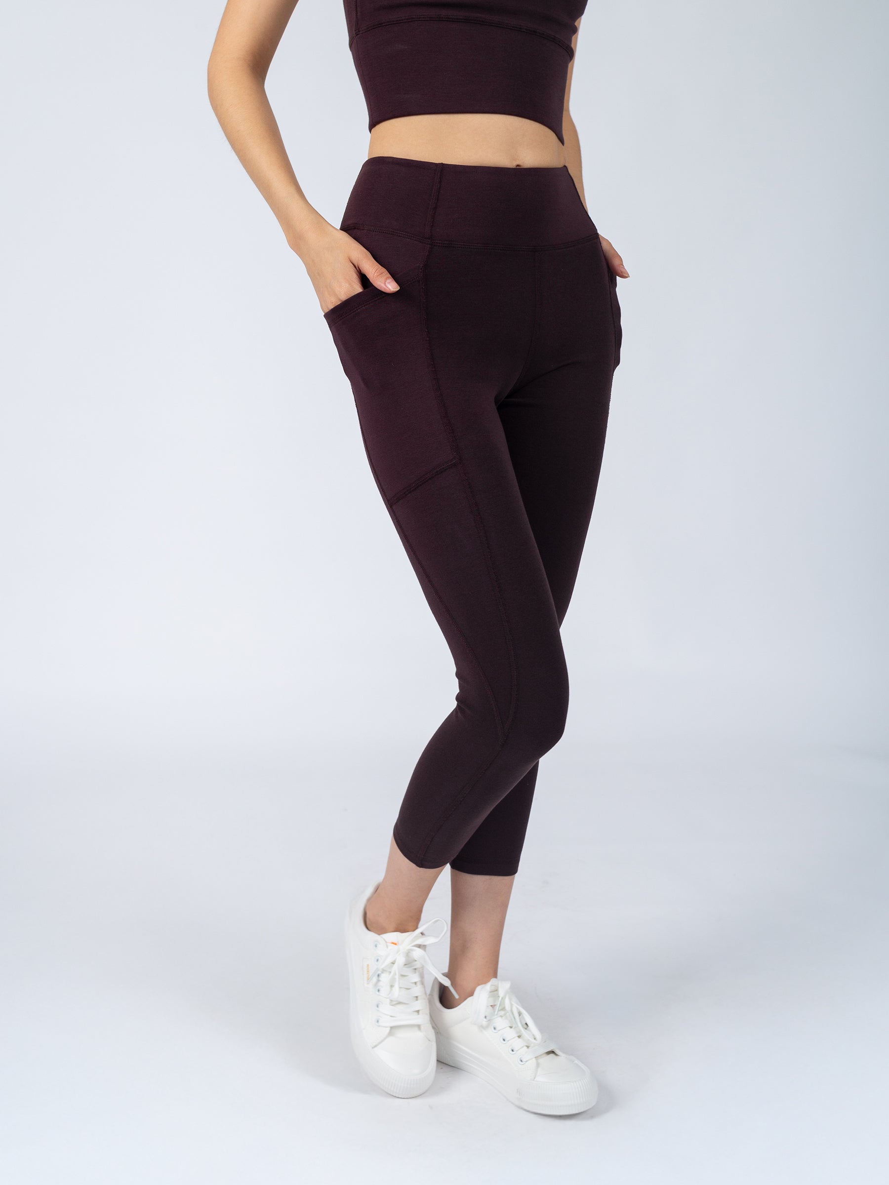 PlantTec™ Organic Crop/Petite Leggings | Espresso, a Organic Activewear by Happy Earth Apparel