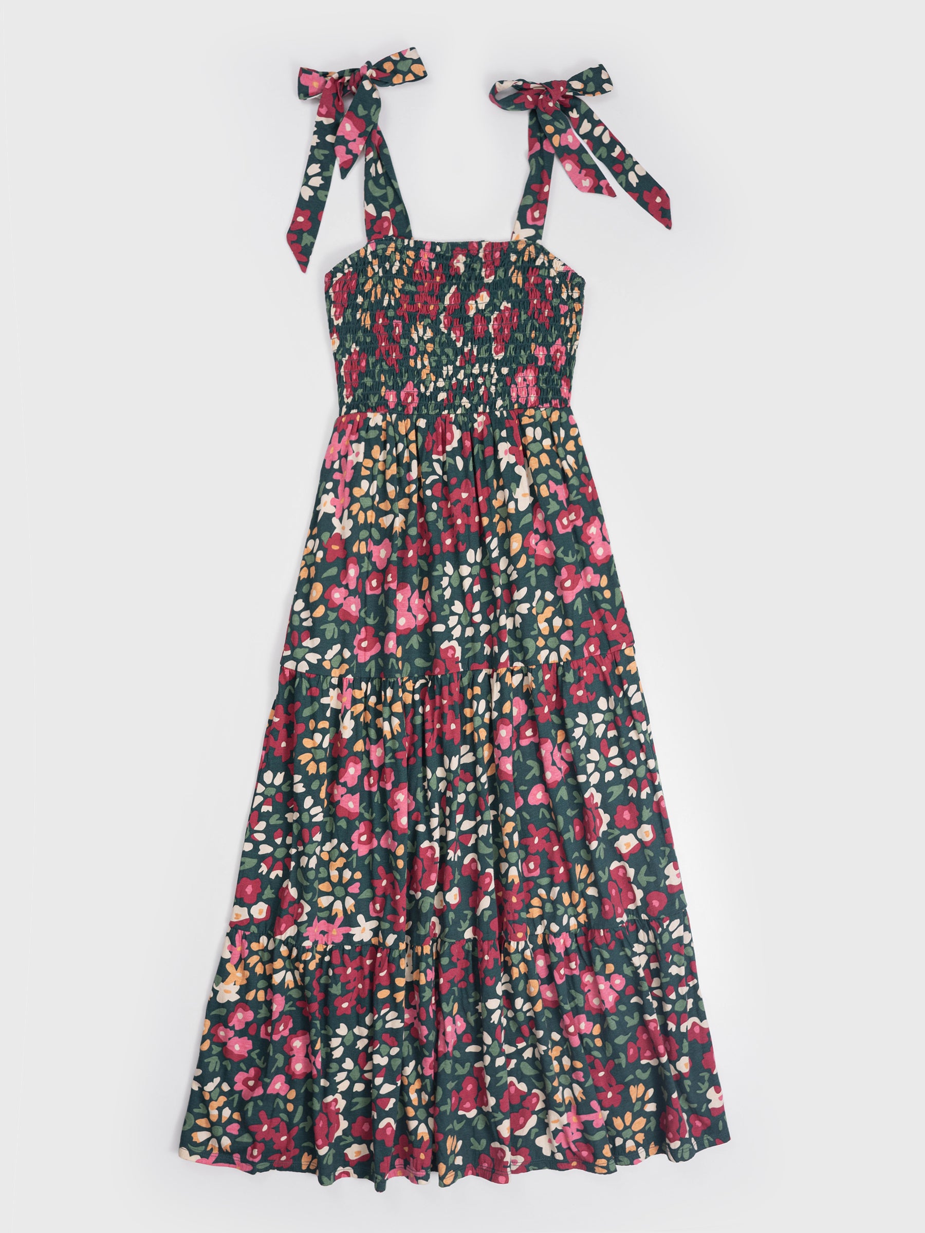 smocked fall dresses womens Women's Aimee Dark Teal Multi Floral Print Bustier Maxi Dress | Size: L main image 0