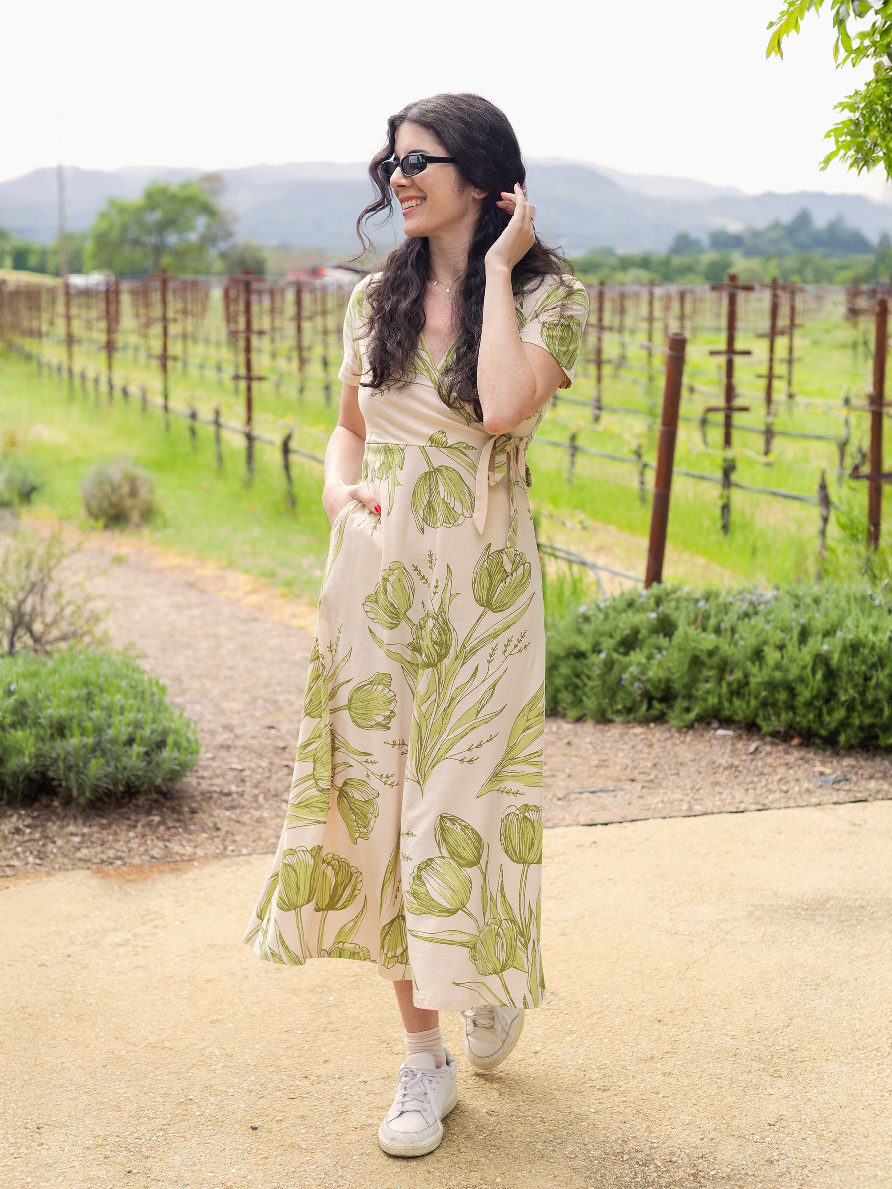 Isla Midi Dress | Les Fleurs, a Organic Dress by Happy Earth Apparel