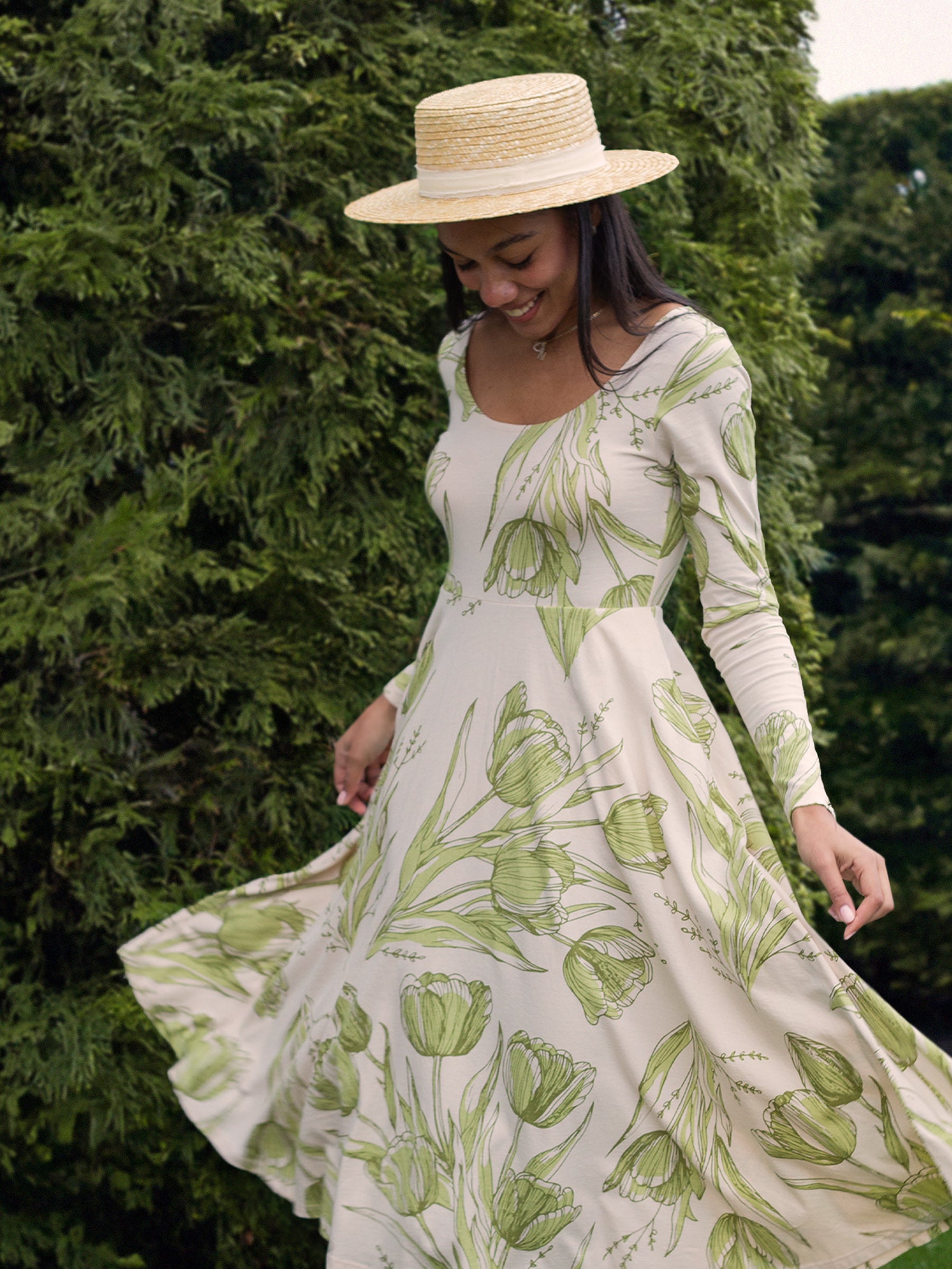 Luna Midi Dress | Les Fleurs, a Organic Dress by Happy Earth Apparel
