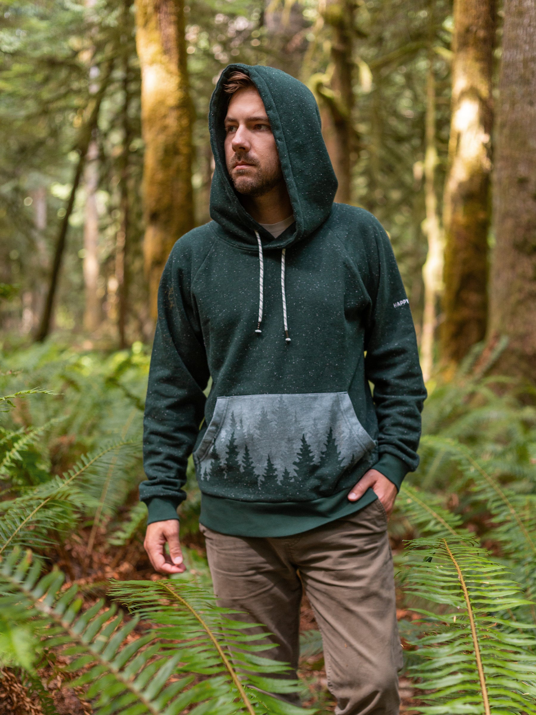 Misty Forest Hoodie, a Organic Hoodie by Happy Earth Apparel