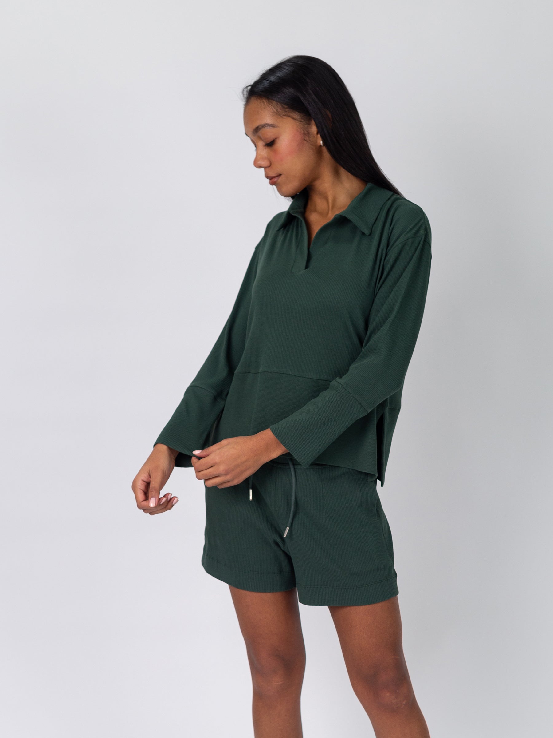 Revive™ Organic Cotton Polo Sweater | Juniper-Organic Low Impact Activewear-Happy Earth