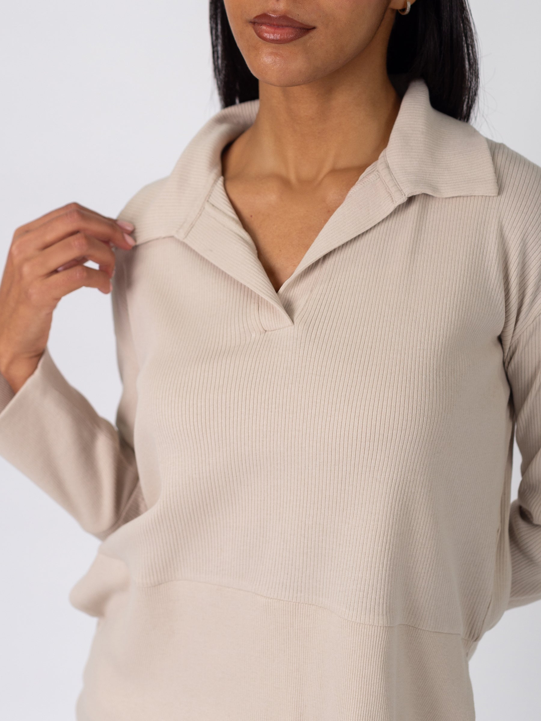 Revive™ Organic Cotton Polo Sweater | Oat, a Organic Low Impact Activewear by Happy Earth Apparel
