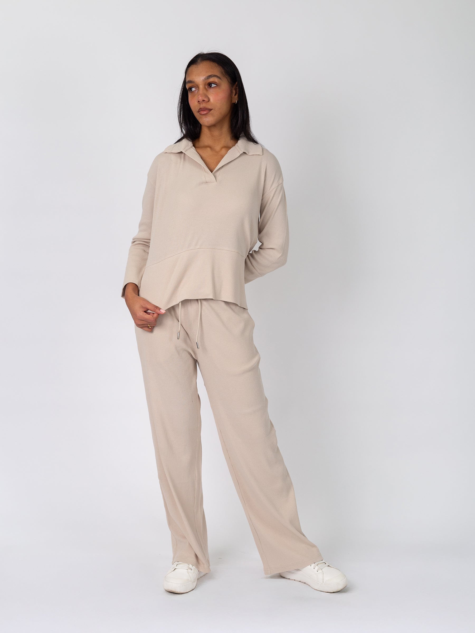 Revive™ Organic Cotton Polo Sweater | Oat, a Organic Low Impact Activewear by Happy Earth Apparel