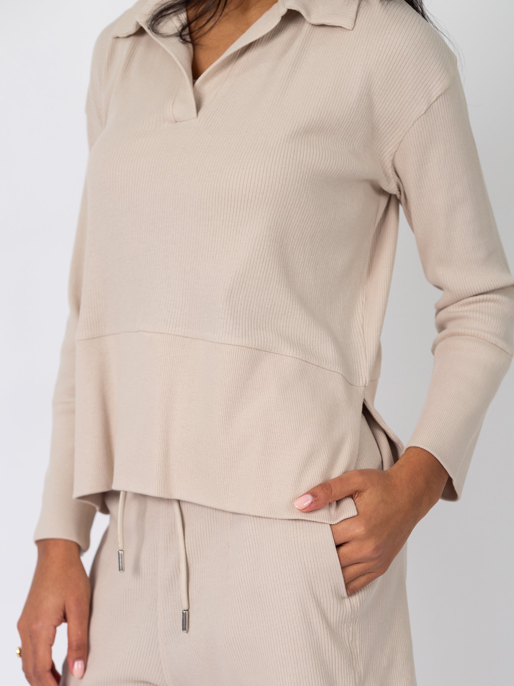 Revive™ Organic Cotton Polo Sweater | Oat, a Organic Low Impact Activewear by Happy Earth Apparel