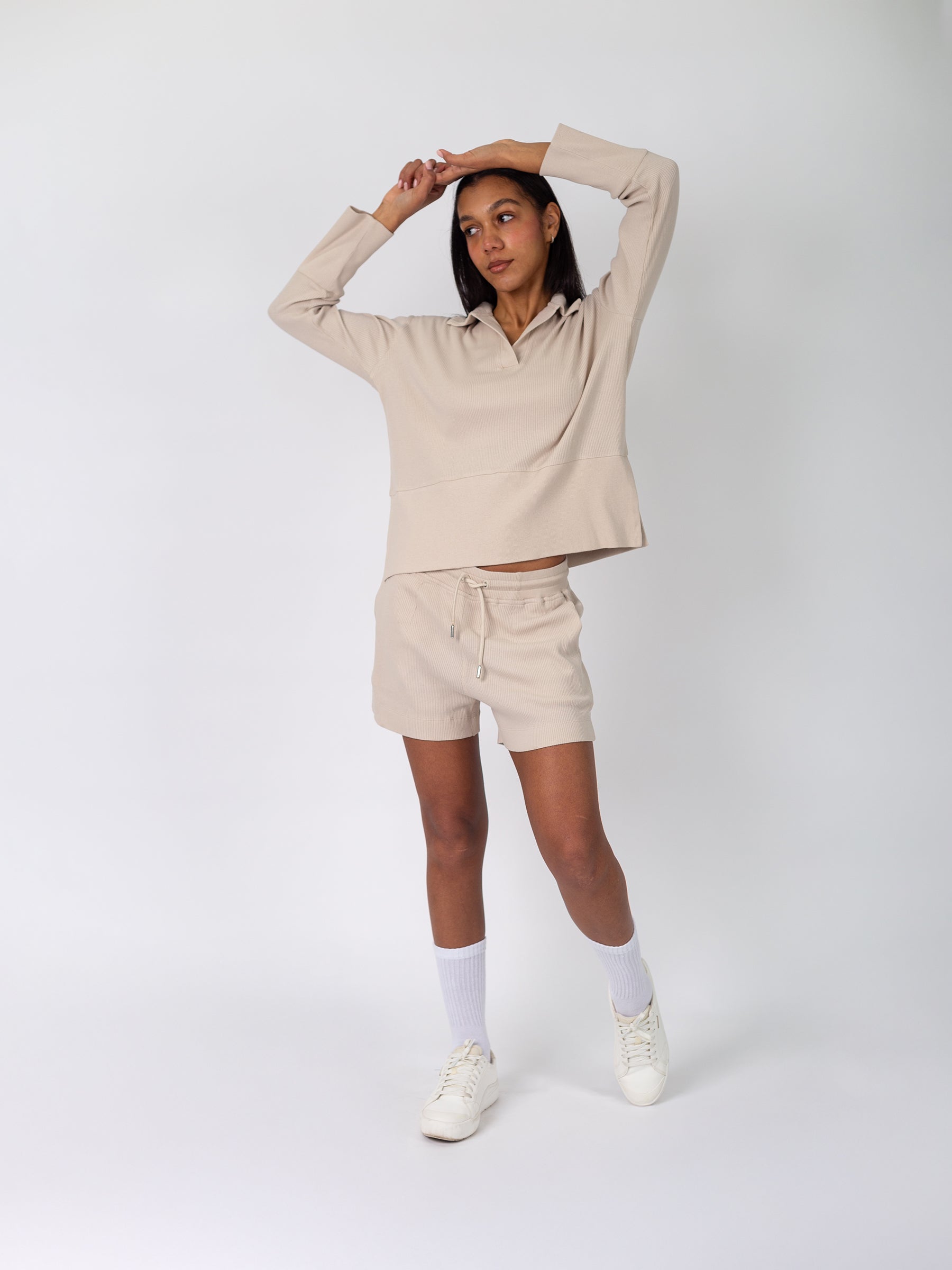Revive™ Organic Cotton Polo Sweater | Oat, a Organic Low Impact Activewear by Happy Earth Apparel