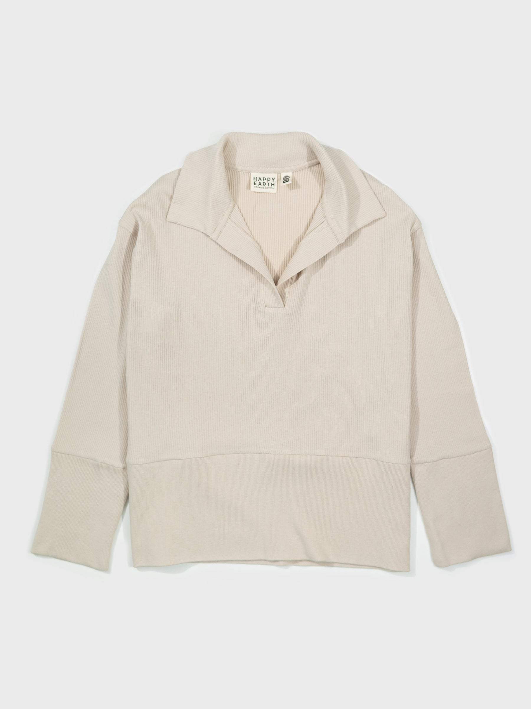 Revive™ Organic Cotton Polo Sweater | Oat, a Organic Low Impact Activewear by Happy Earth Apparel