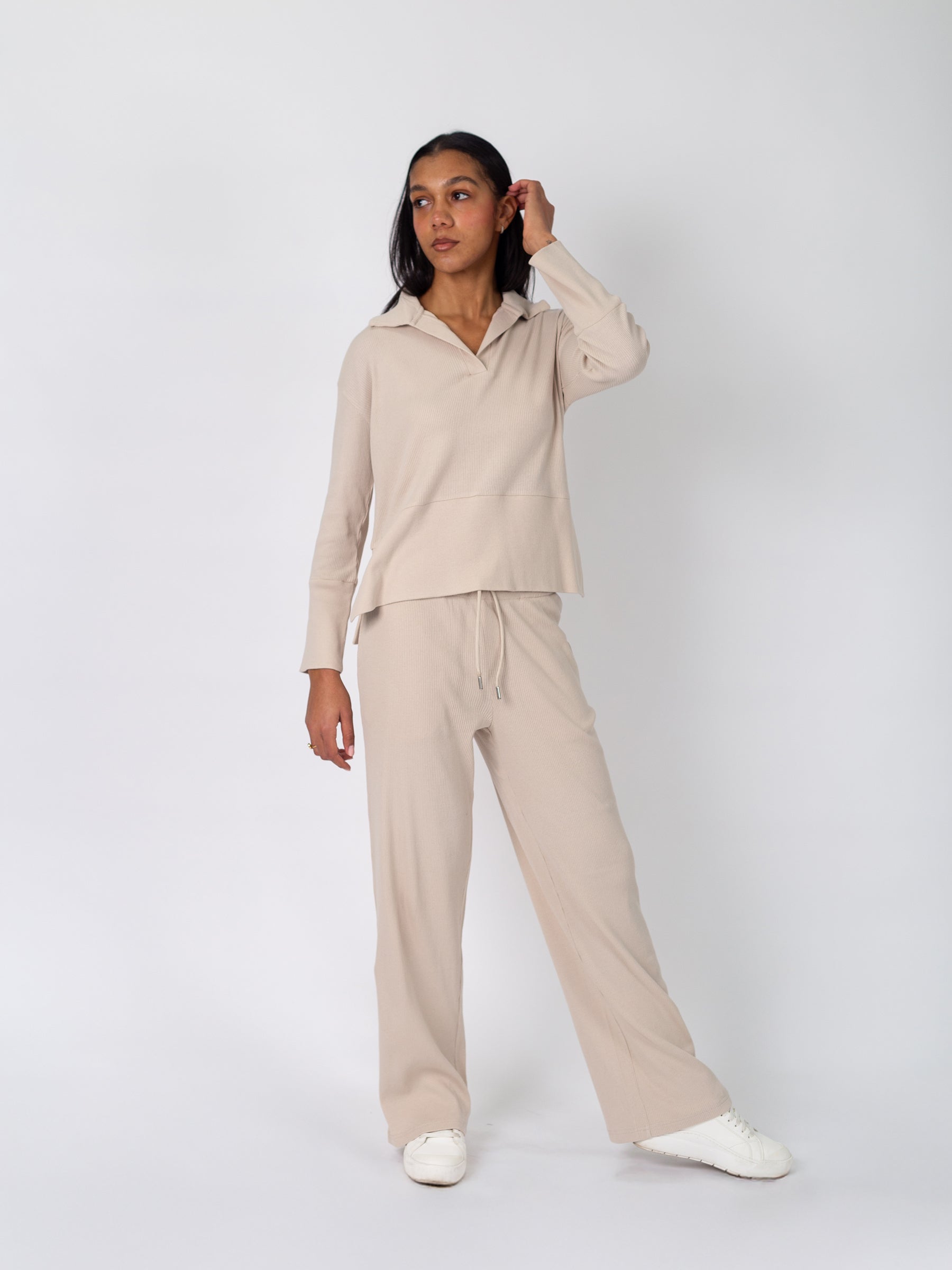 Revive™ Organic Cotton Polo Sweater | Oat, a Organic Low Impact Activewear by Happy Earth Apparel