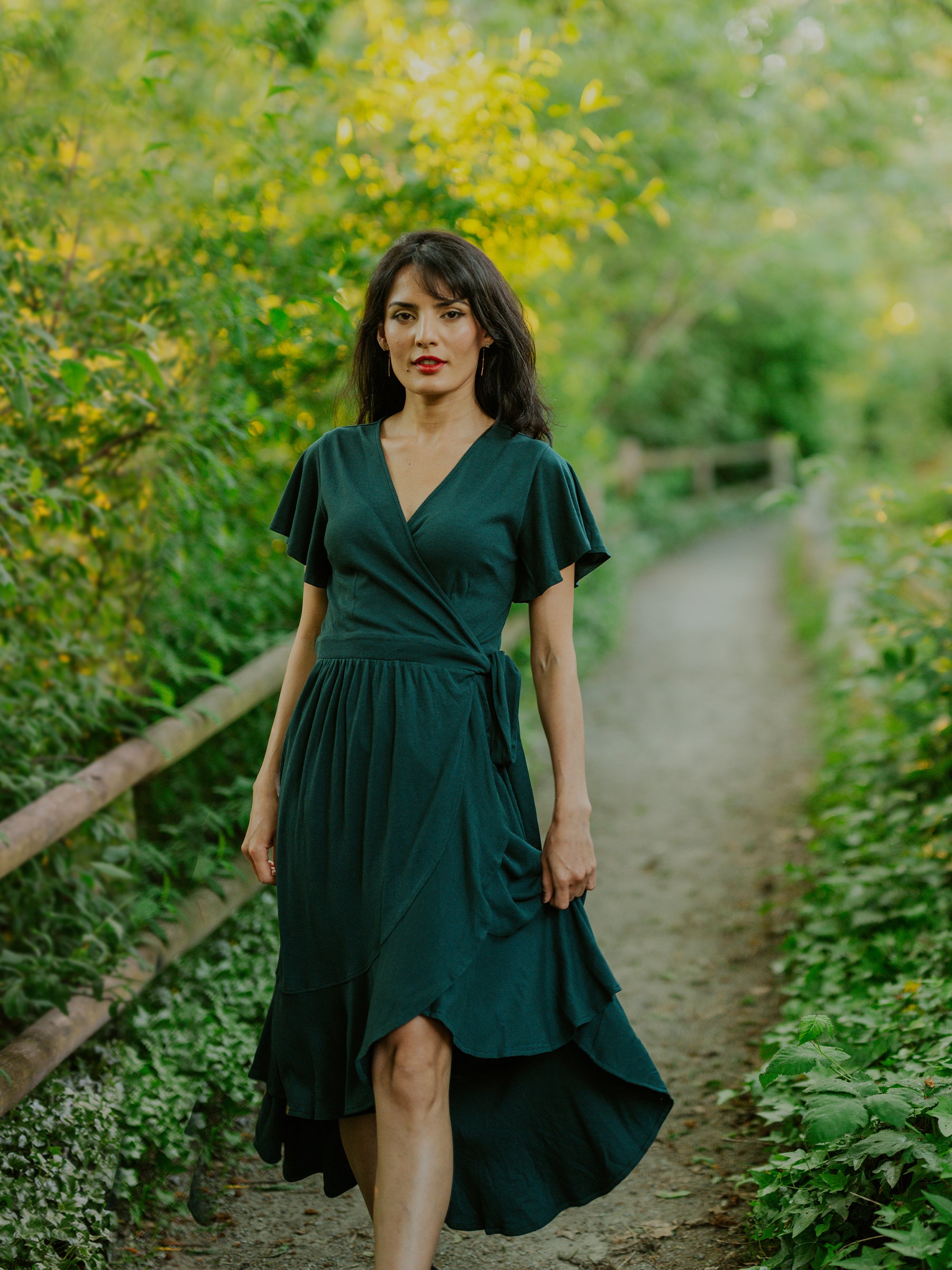 Women's Organic Cotton Ruffle Wrap Dress Happy Earth