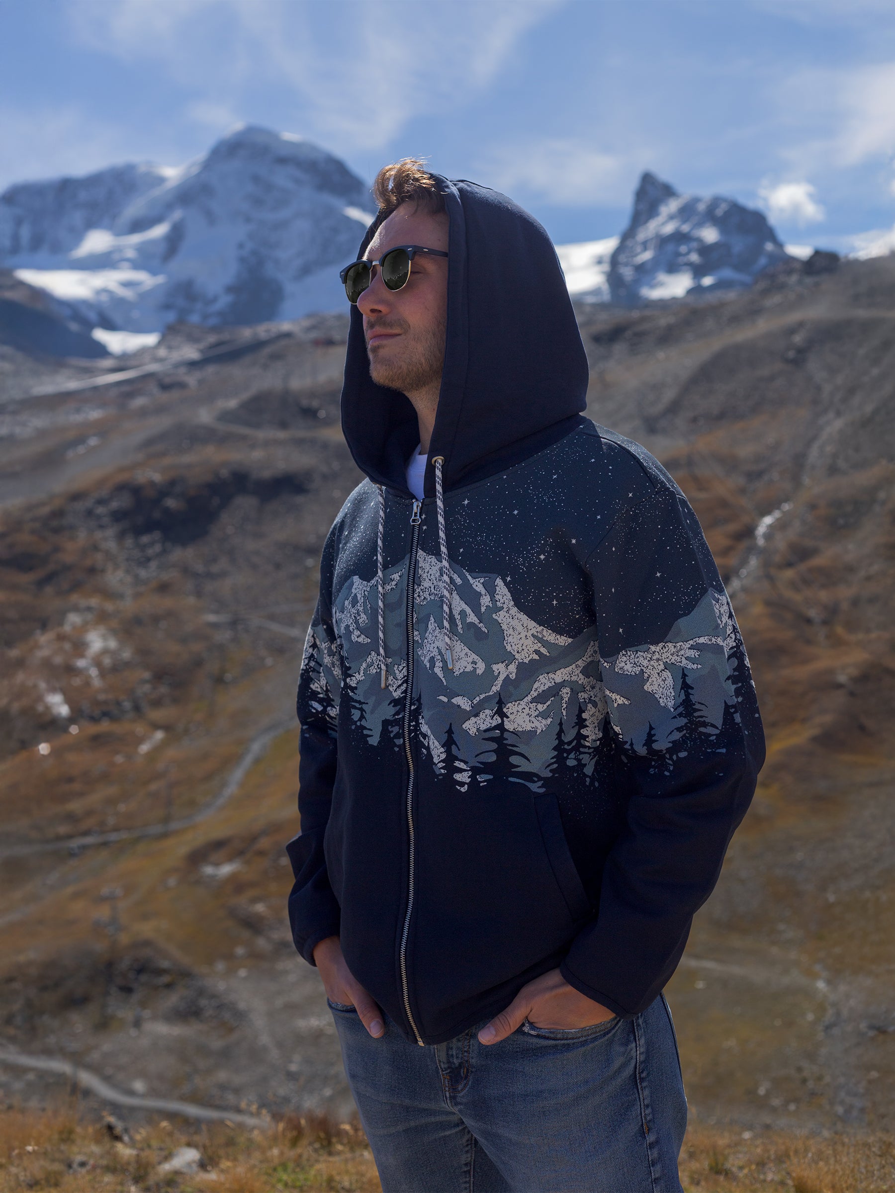 Cascadian Night Zip Hoodie, a Organic Hoodie by Happy Earth Apparel