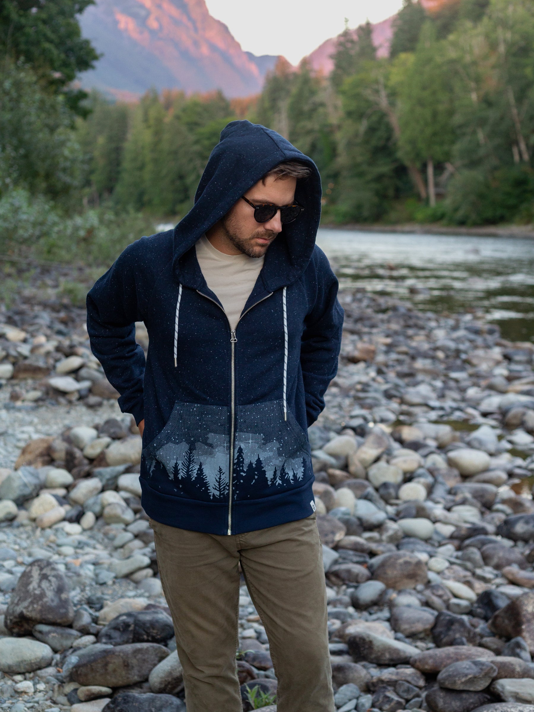 Starlit Night Zip Hoodie, a Organic Hoodie by Happy Earth Apparel