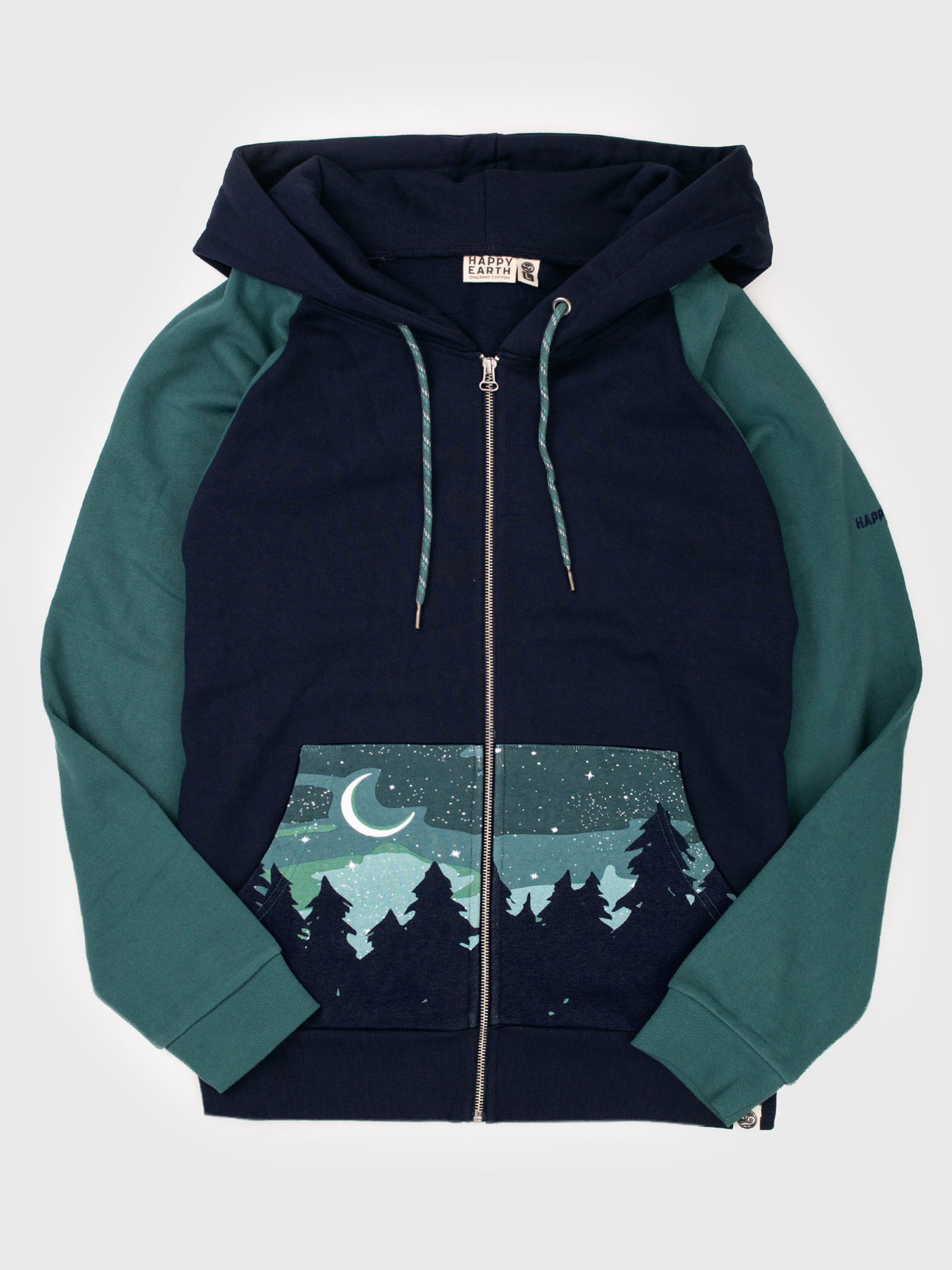Flatlay of the Aurora Zip Hoodie, front-zip organic cotton hoodie