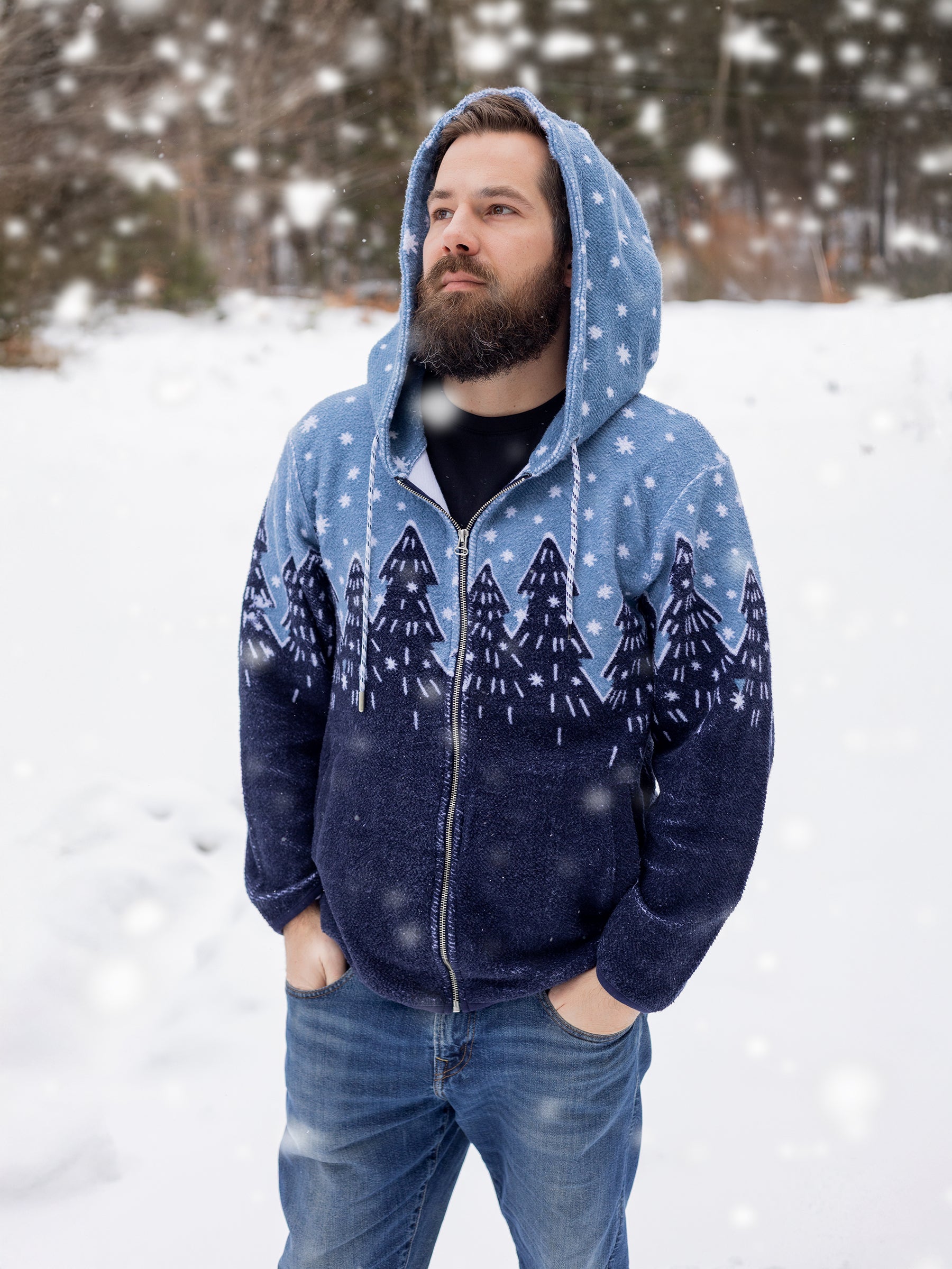happy forest Fading Forest Zip Hoodie - Organic Cotton Fleeced Sweatshirt
