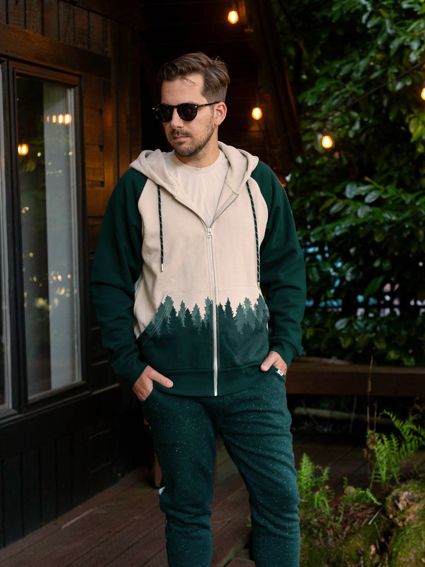 Fading Forest Zip Hoodie, a Organic Hoodie by Happy Earth Apparel