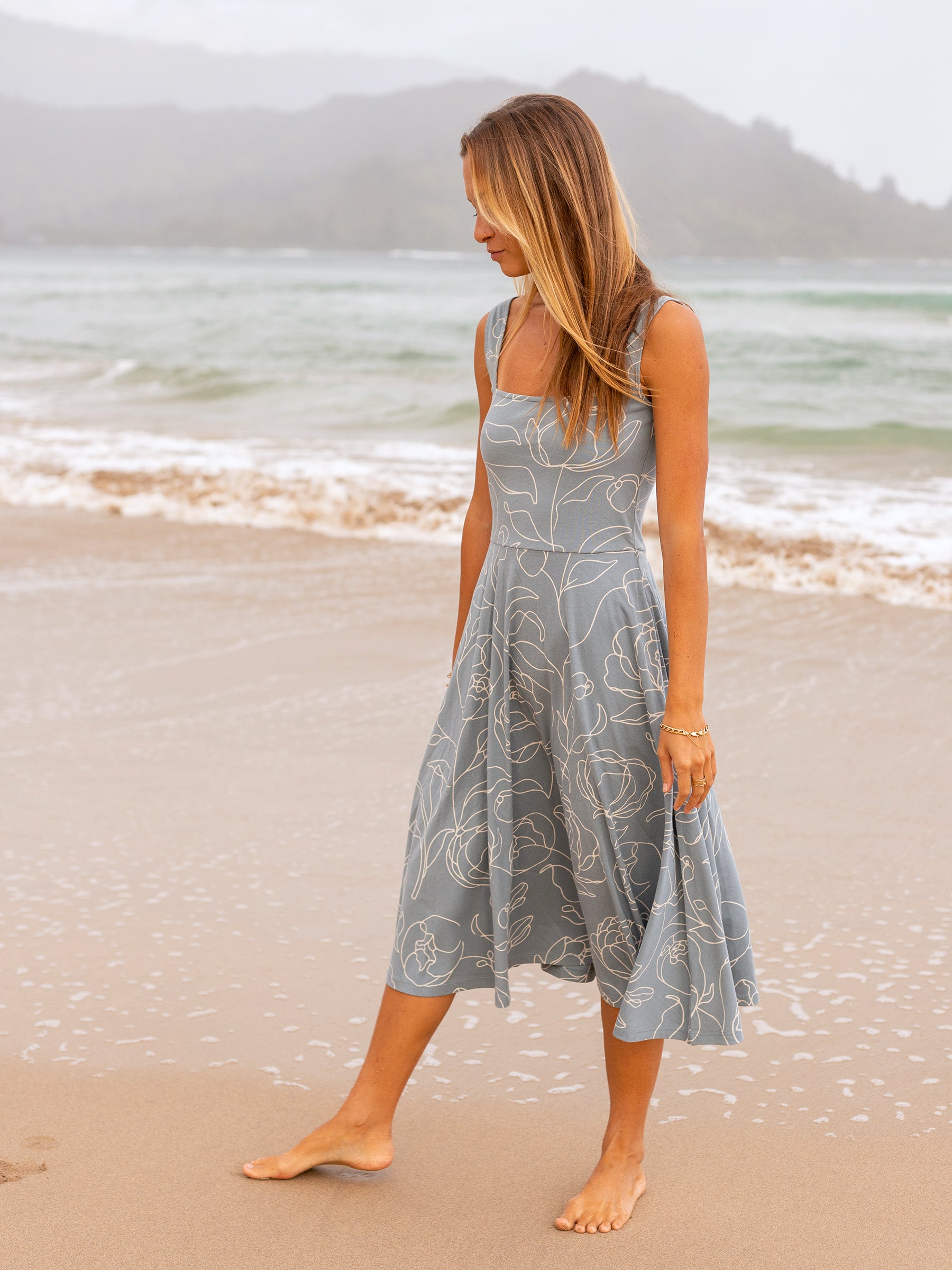 Women's Organic Cotton Midi Dress | Garden Rose