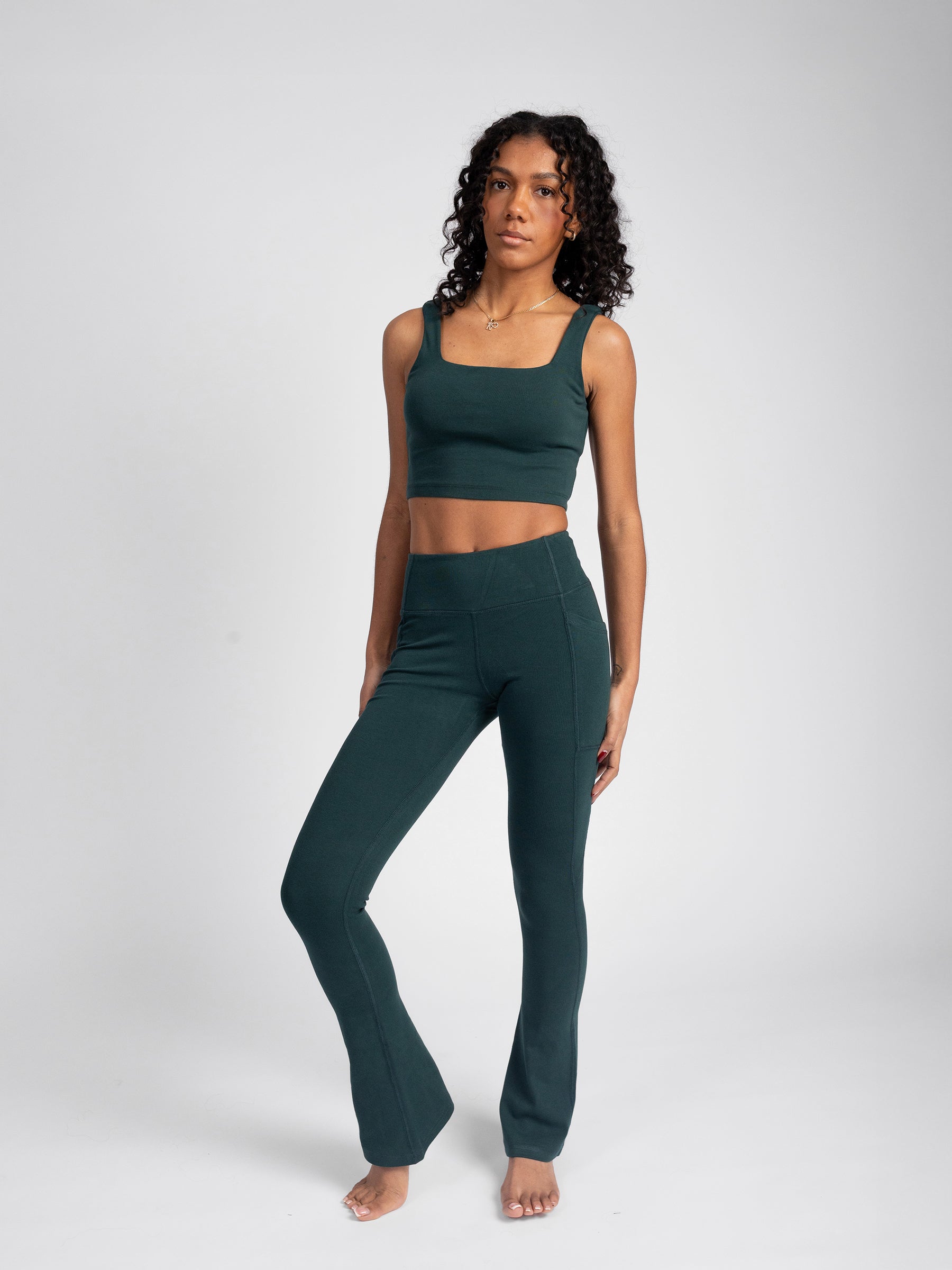 PlantTec Organic Flare Leggings | Monstera Teal