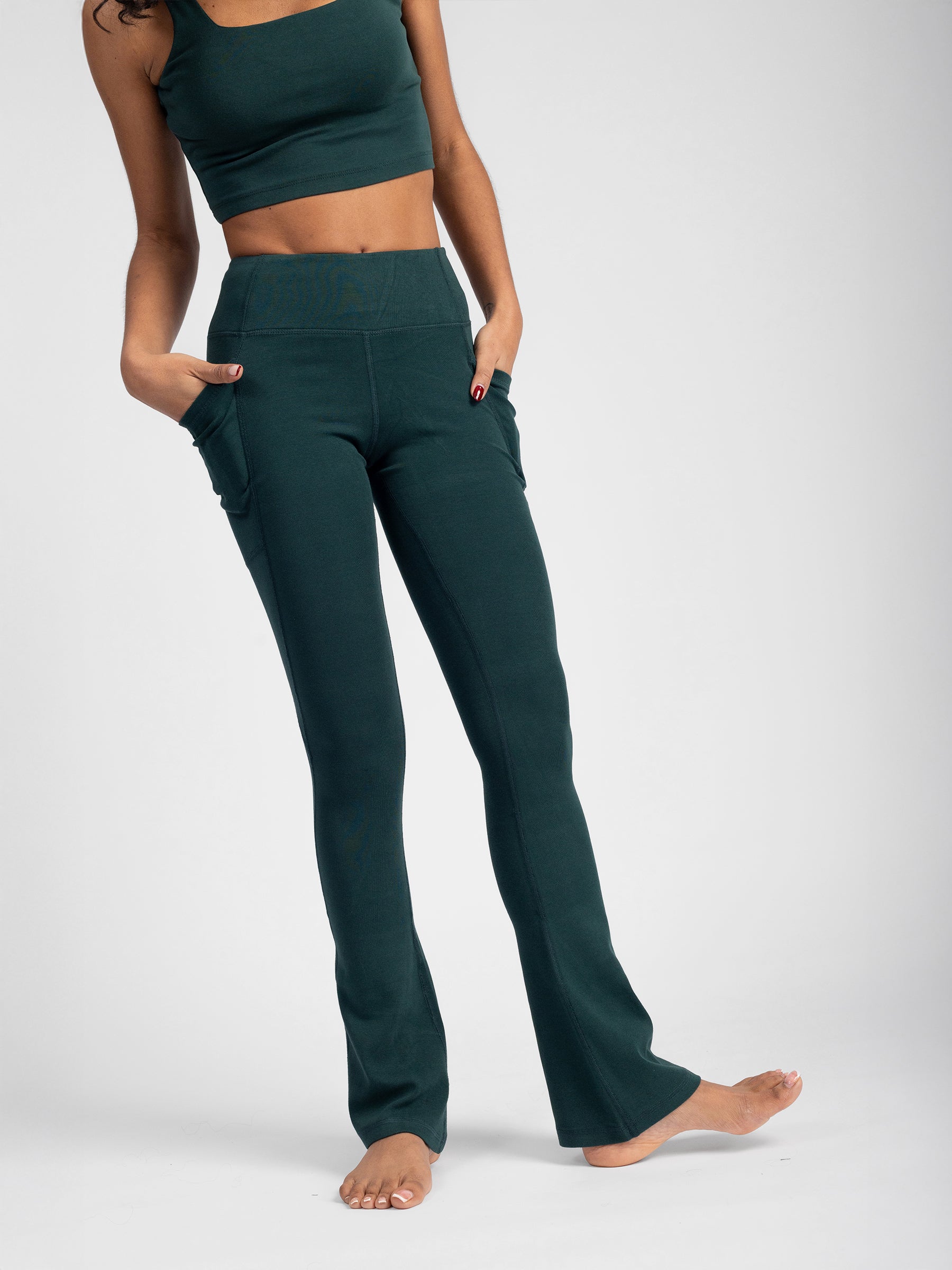 PlantTec Organic Flare Leggings | Monstera Teal