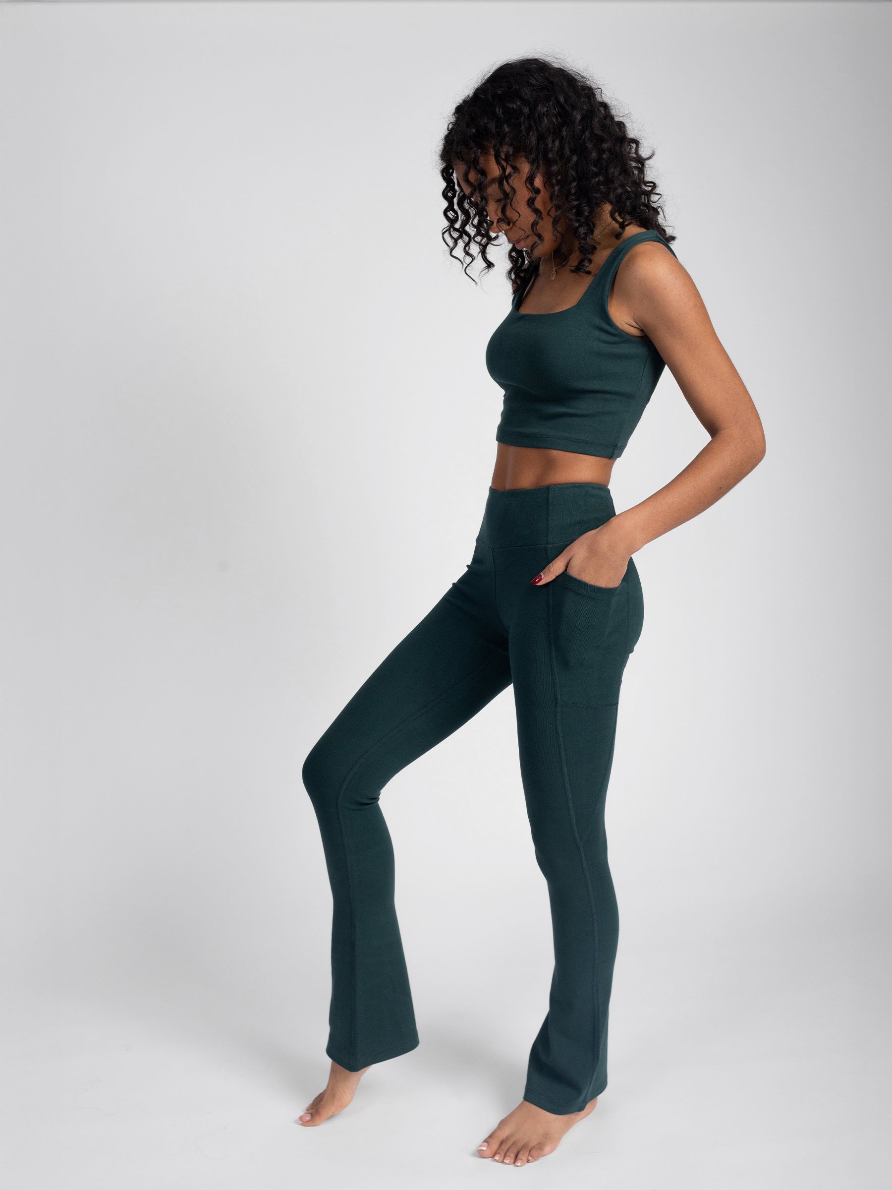 PlantTec Organic Flare Leggings | Monstera Teal