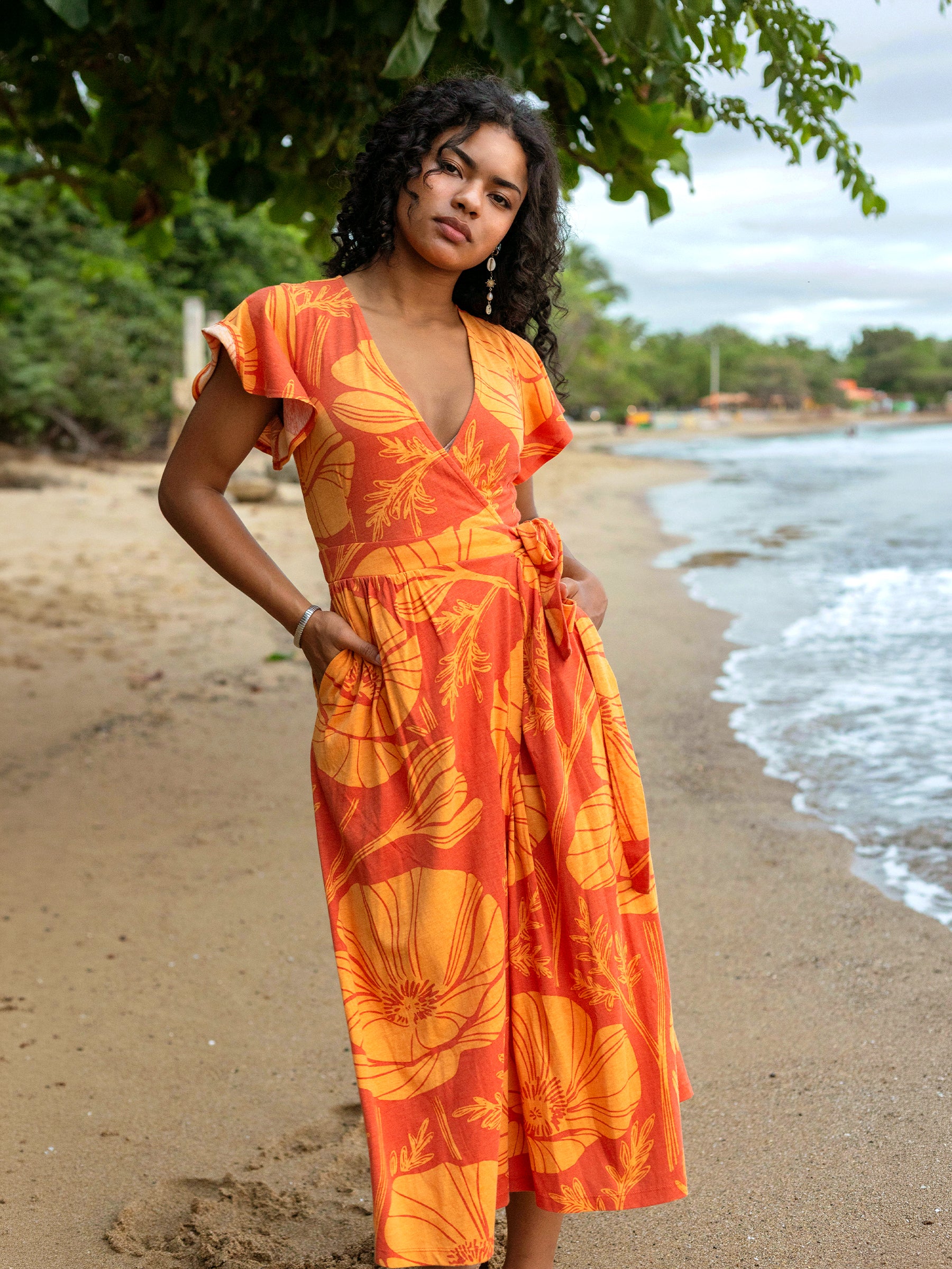Women's Organic Cotton Wrap Dress | Poppies