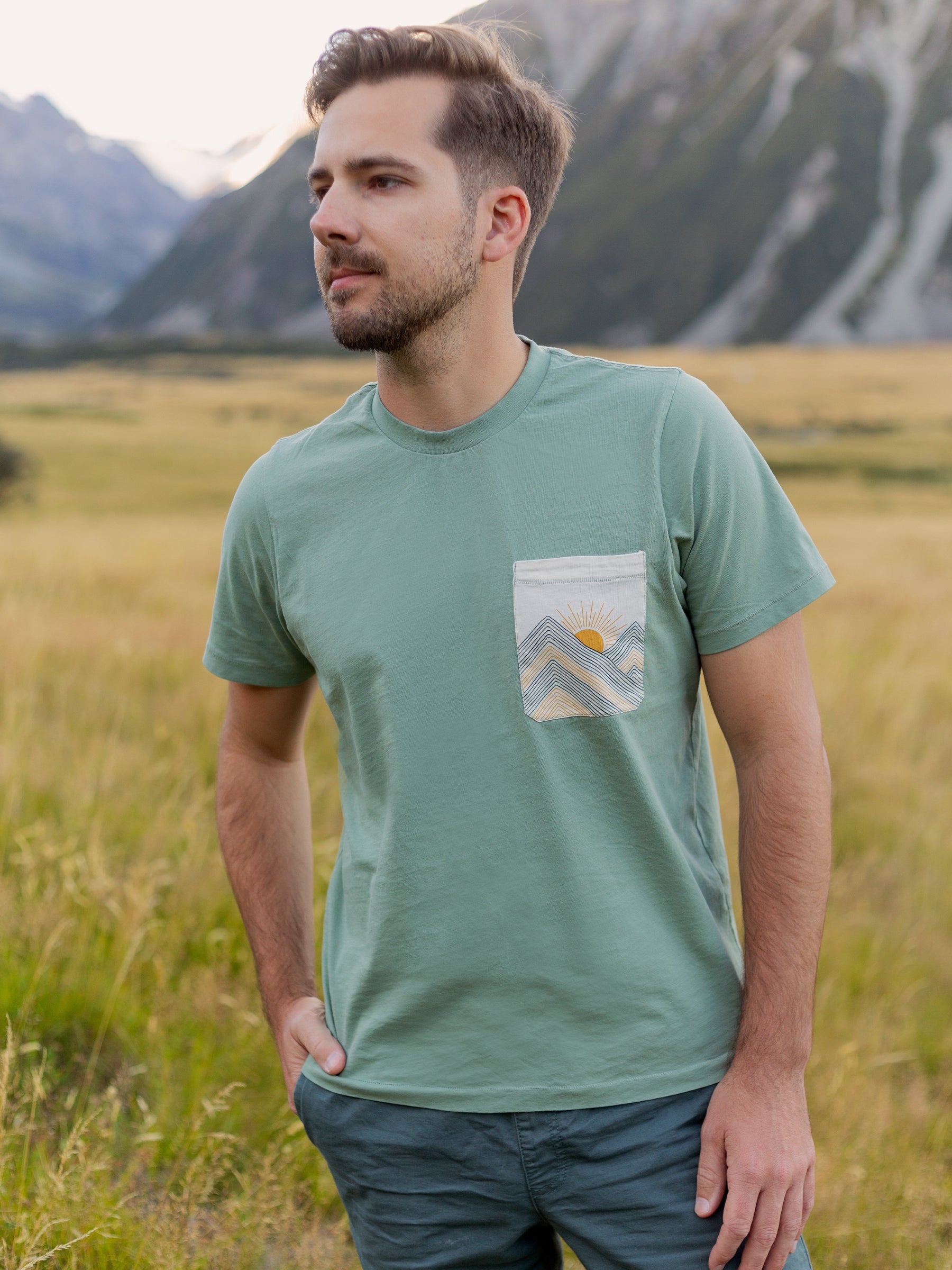 Rainbow Mountains Pocket Tee-Organic Tee-Happy Earth