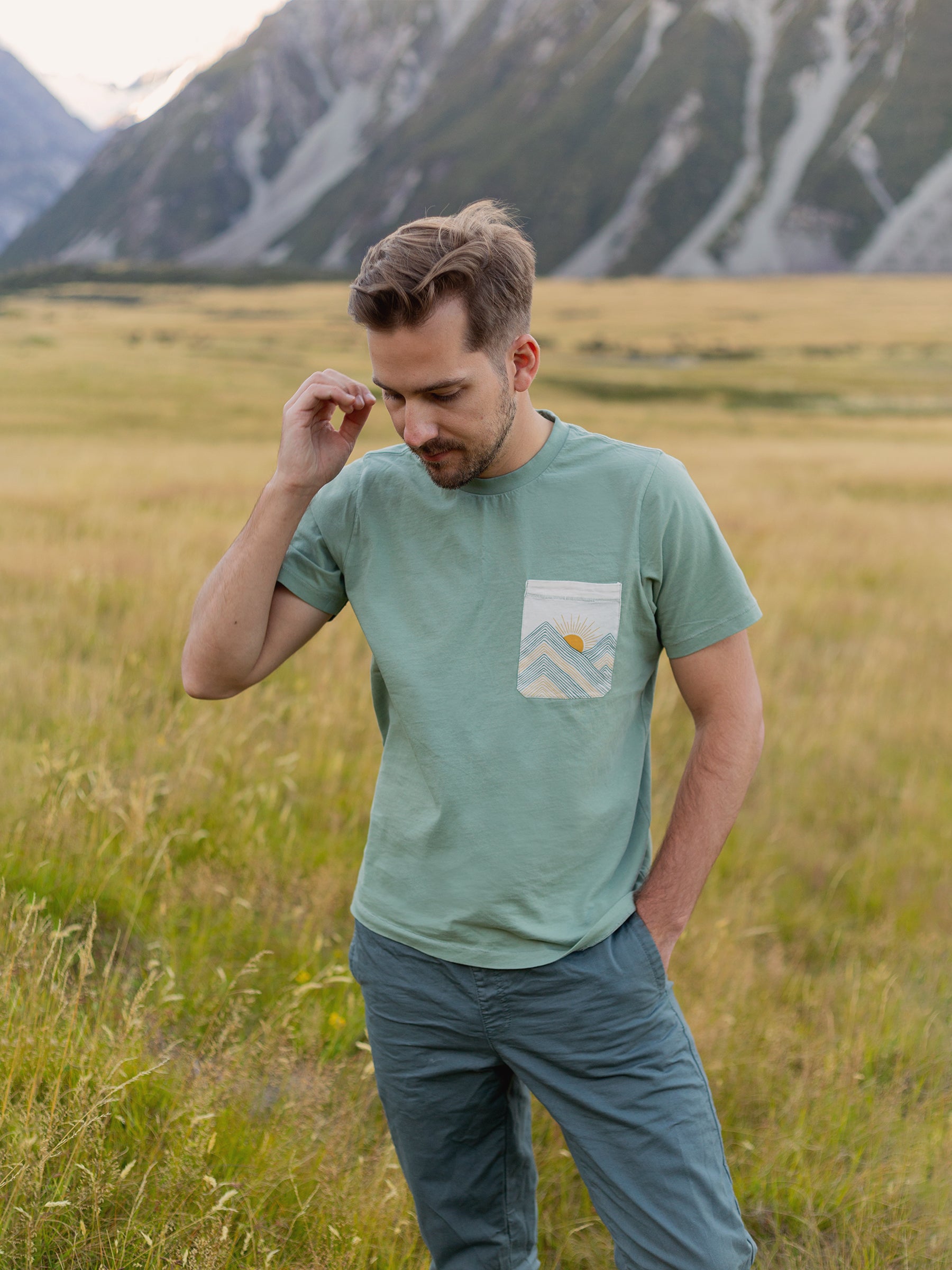 Rainbow Mountains Pocket Tee-Organic Tee-Happy Earth