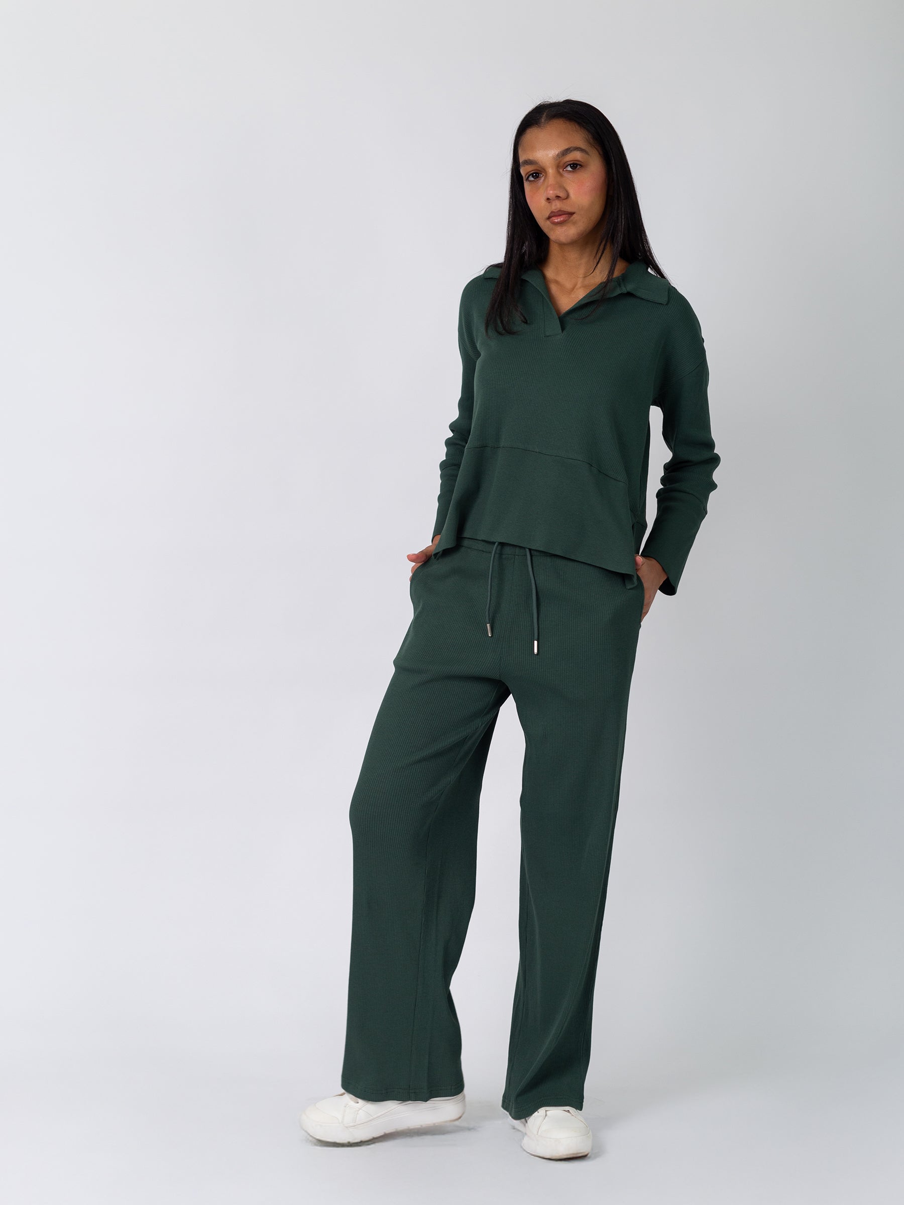 Revive™ Organic Cotton Polo Sweater | Juniper-Organic Low Impact Activewear-Happy Earth