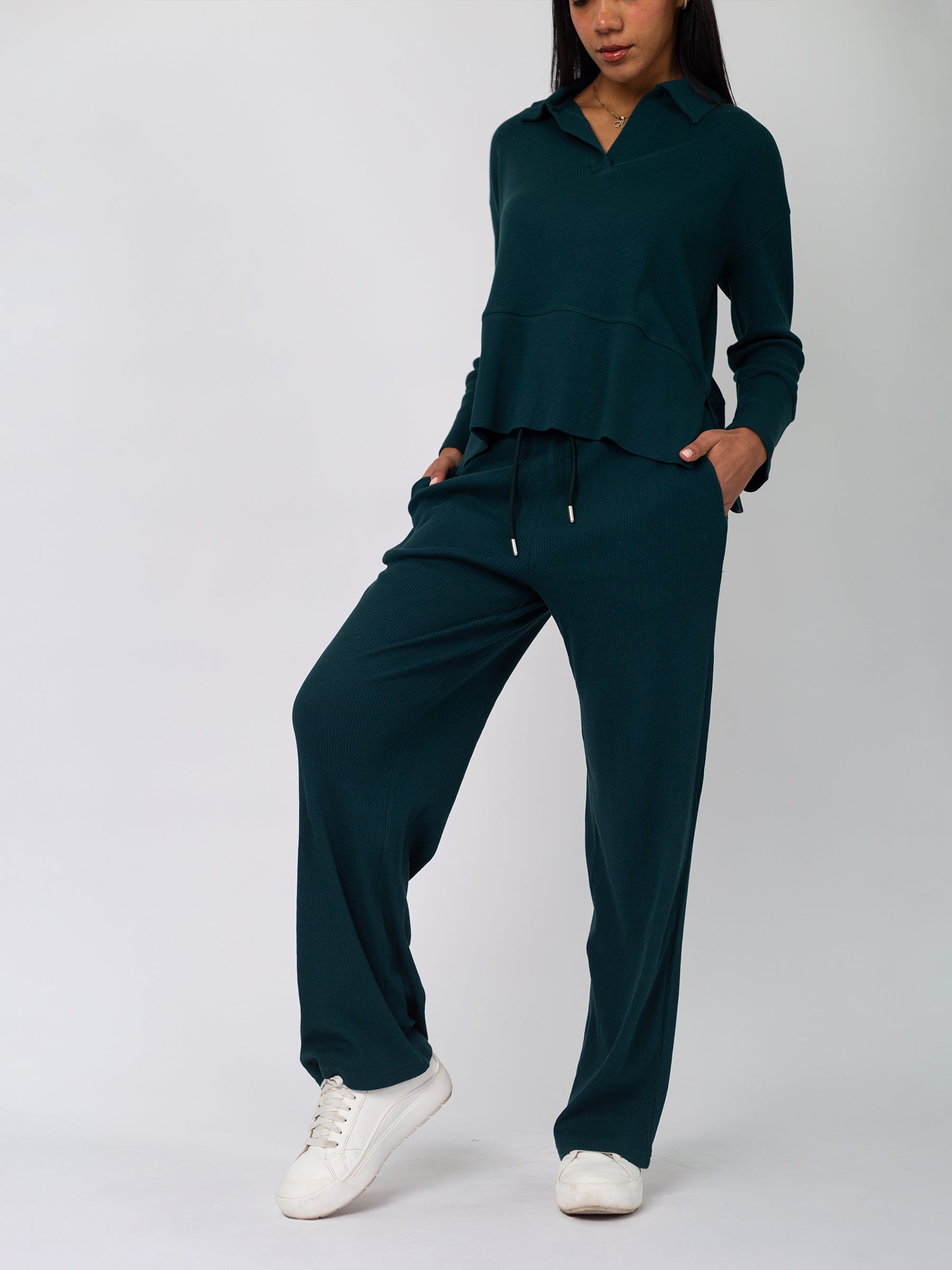 Revive™ Organic Cotton Wide-leg Pants | Monstera-Organic Low Impact Activewear-Happy Earth