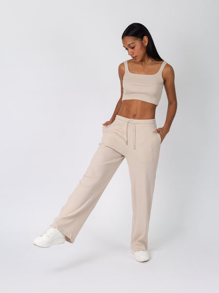 【D.PRIQUE】Wide Lounge Pants - Oat Revivetm-Organic-Cotton-Wide-