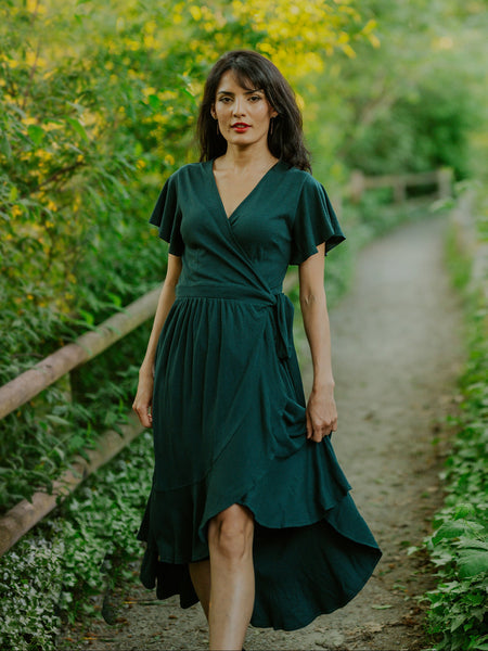 ruffled wrap dress Women's Organic Cotton Ruffle ariel dress to impress Color:Muted Satin Mint Green The Samantha Ruffle Wrap Web Collection: Summer Dresses