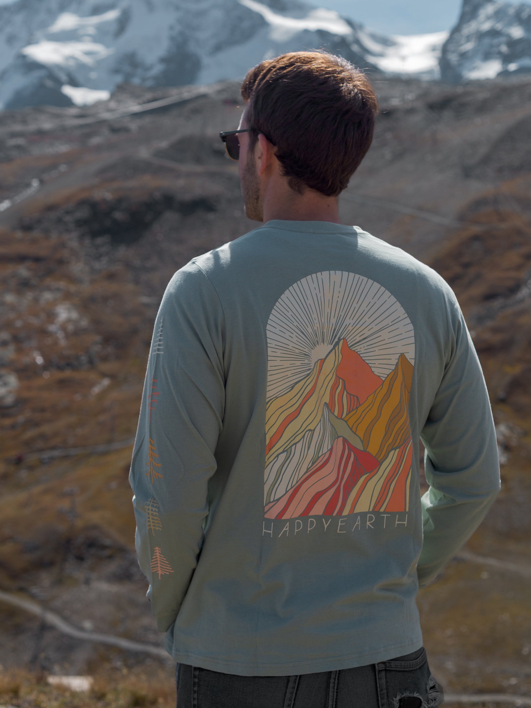 Colorful Mountains Tee, a Organic Long Sleeve Tee by Happy Earth Apparel