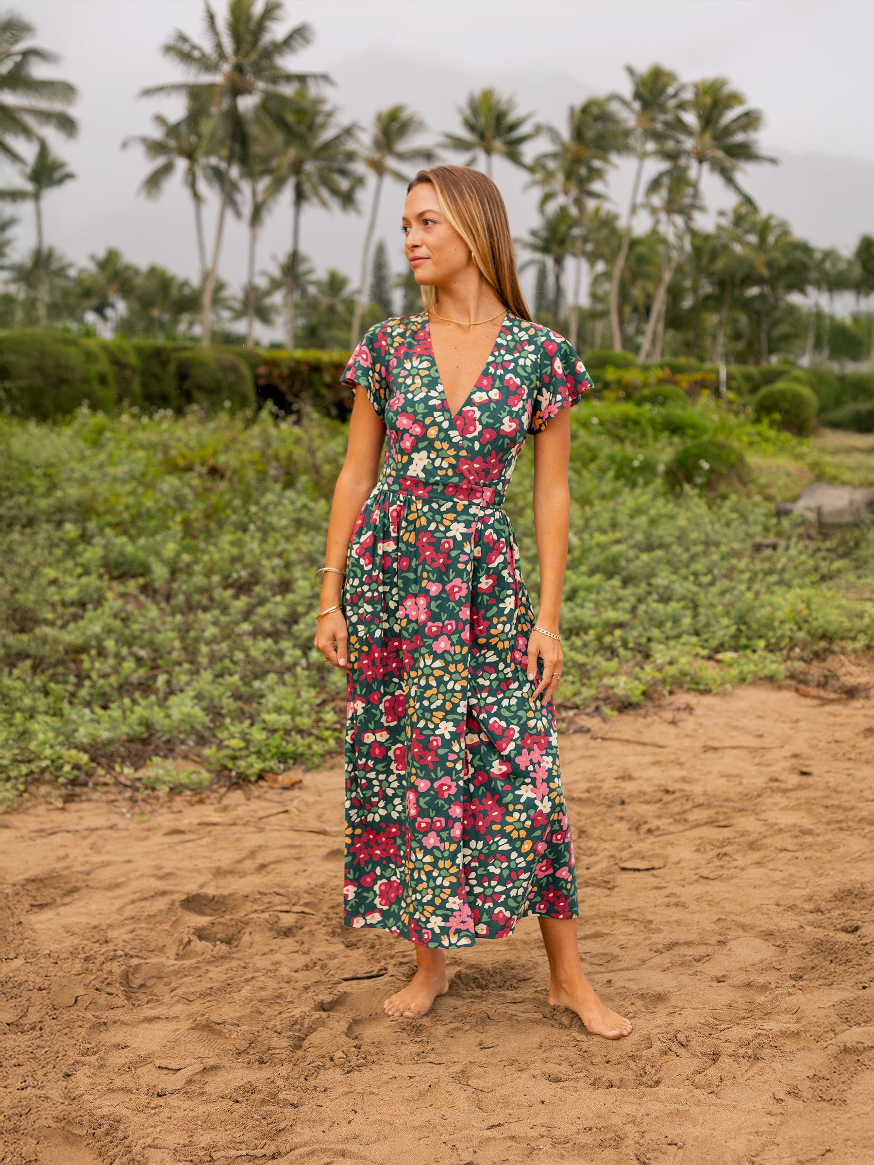 chinese dress ladies Women's Cotton Ivory Floral Maxi- Puff Sleeve Floral Maxi Dress- Storia Dresses Medium main image 1