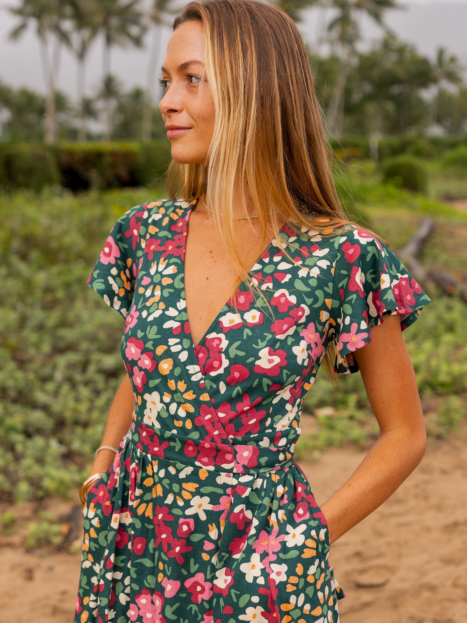 Women's Organic Cotton Wrap Dress | Wildflowers S/M Women's Organic Cotton Wrap Dress | Wildflowers S/M