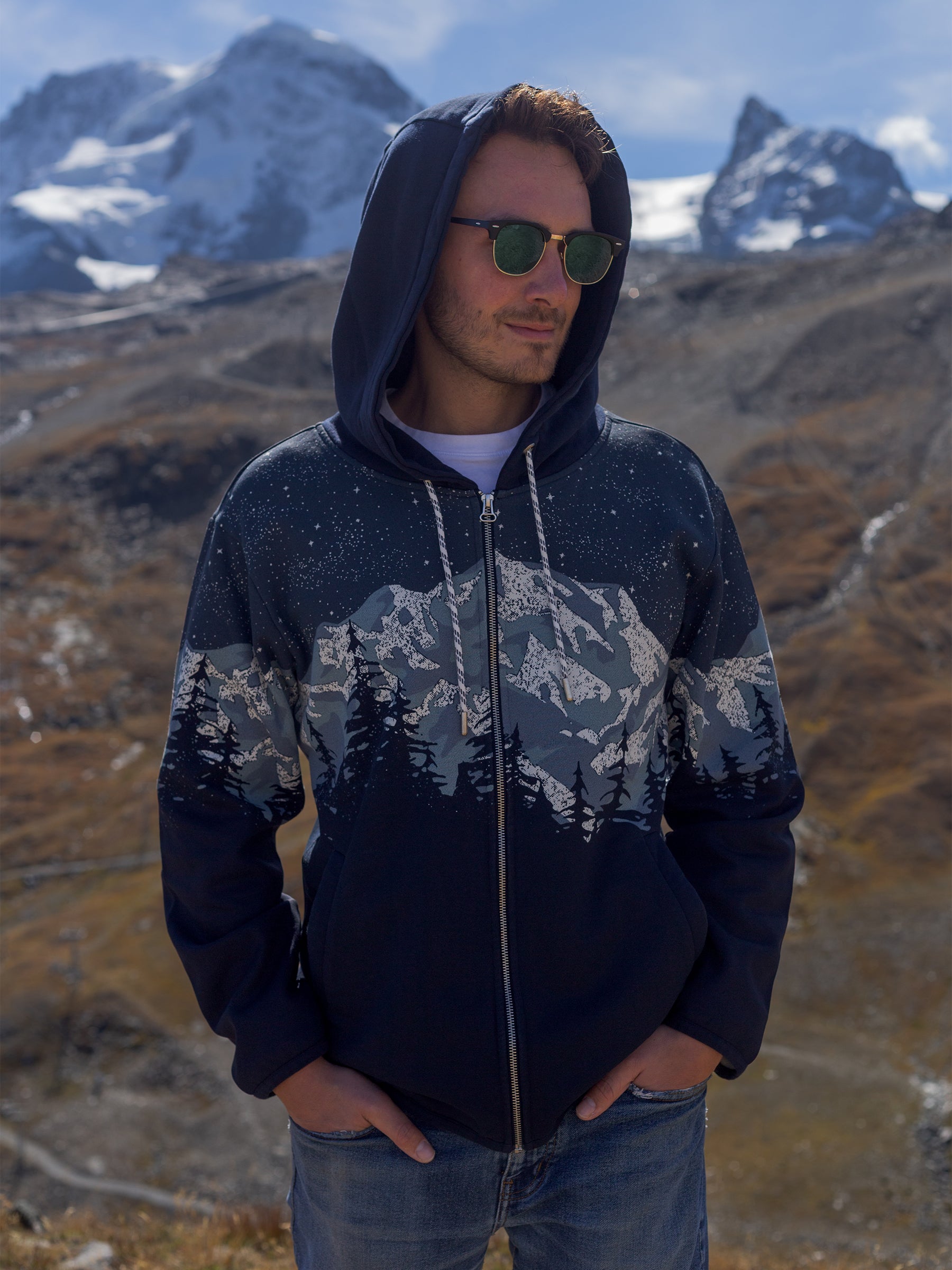 Cascadian Night Zip Hoodie, a Organic Hoodie by Happy Earth Apparel