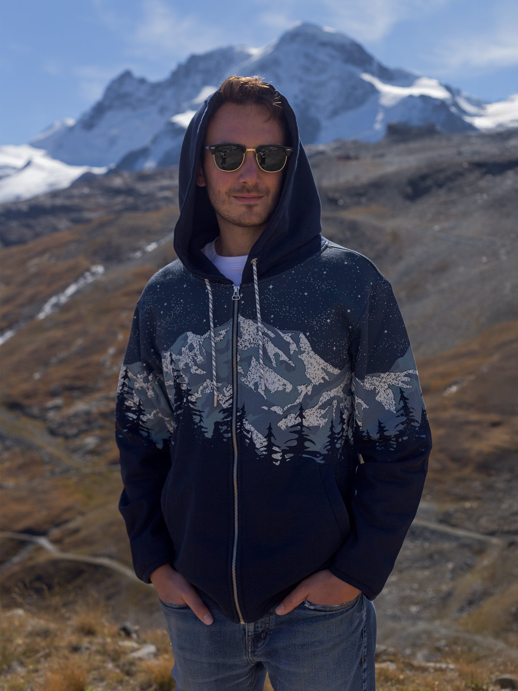 Cascadian Night Zip Hoodie, a Organic Hoodie by Happy Earth Apparel