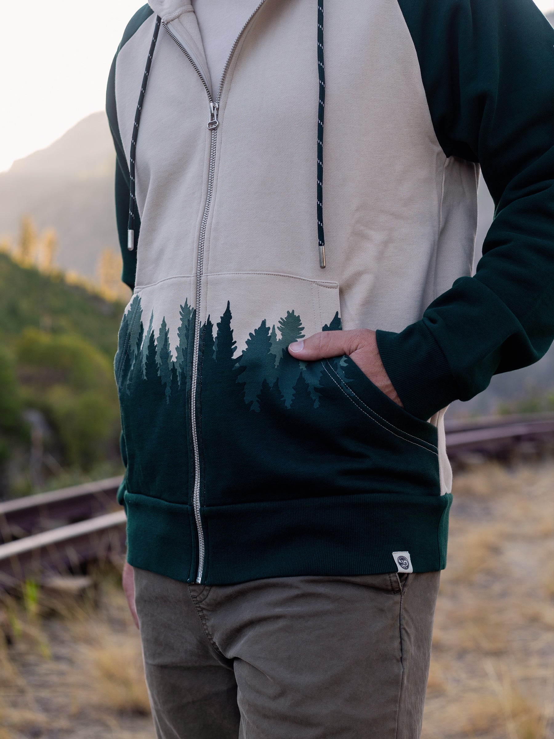 Fading Forest Zip Hoodie, a Organic Hoodie by Happy Earth Apparel