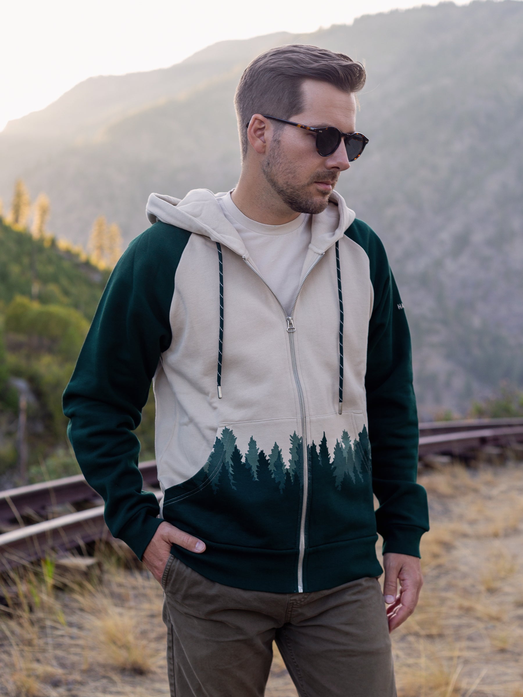 Fading Forest Zip Hoodie, a Organic Hoodie by Happy Earth Apparel