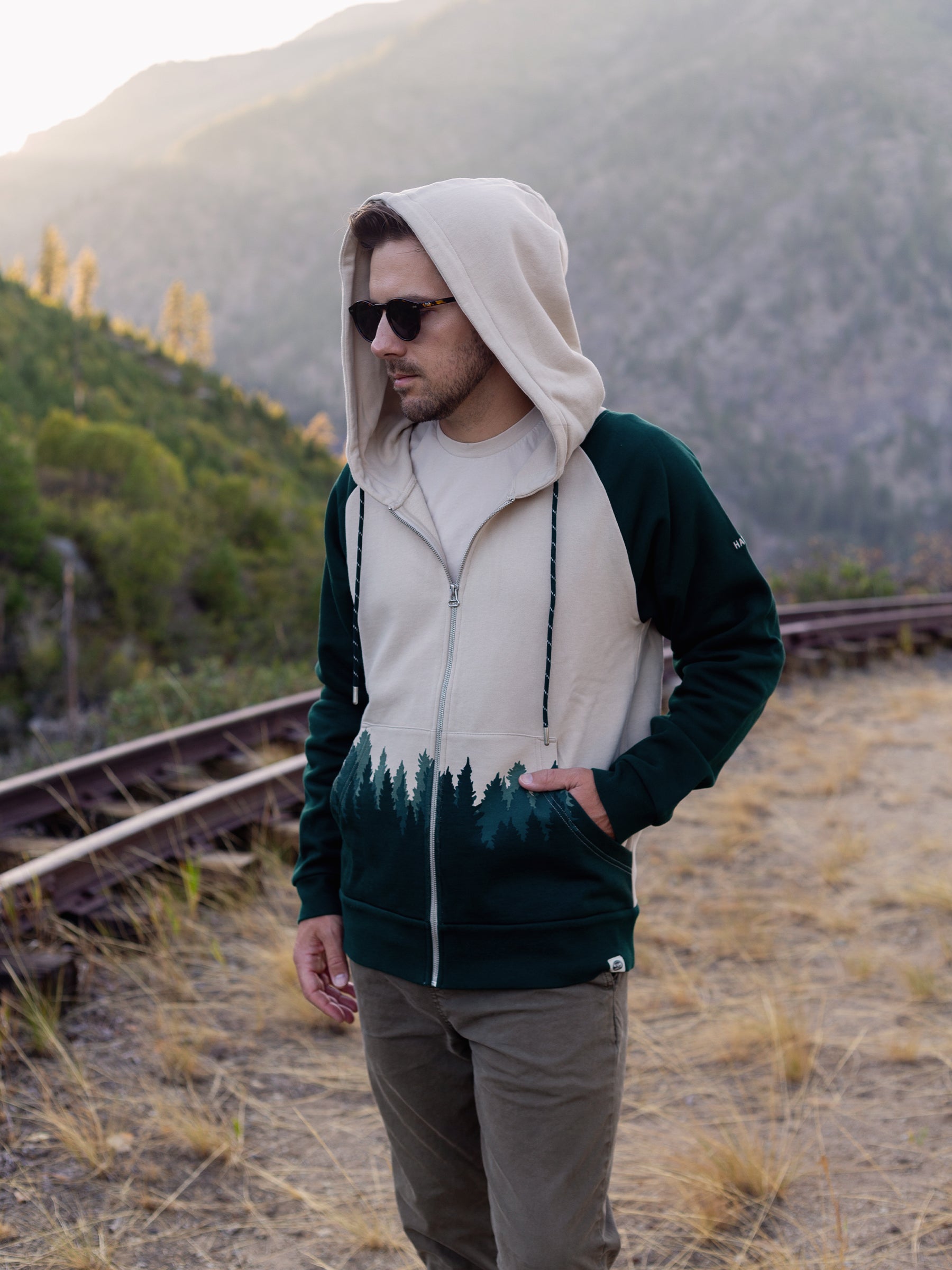 Fading Forest Zip Hoodie, a Organic Hoodie by Happy Earth Apparel