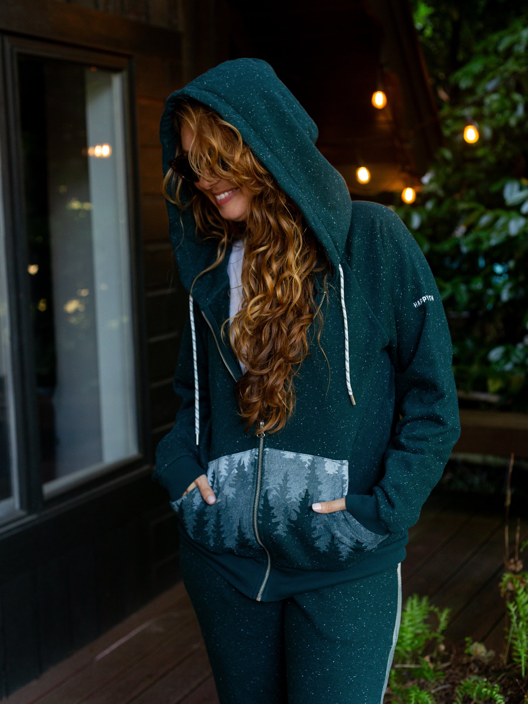 Misty Forest Zip Hoodie, a Organic Hoodie by Happy Earth Apparel