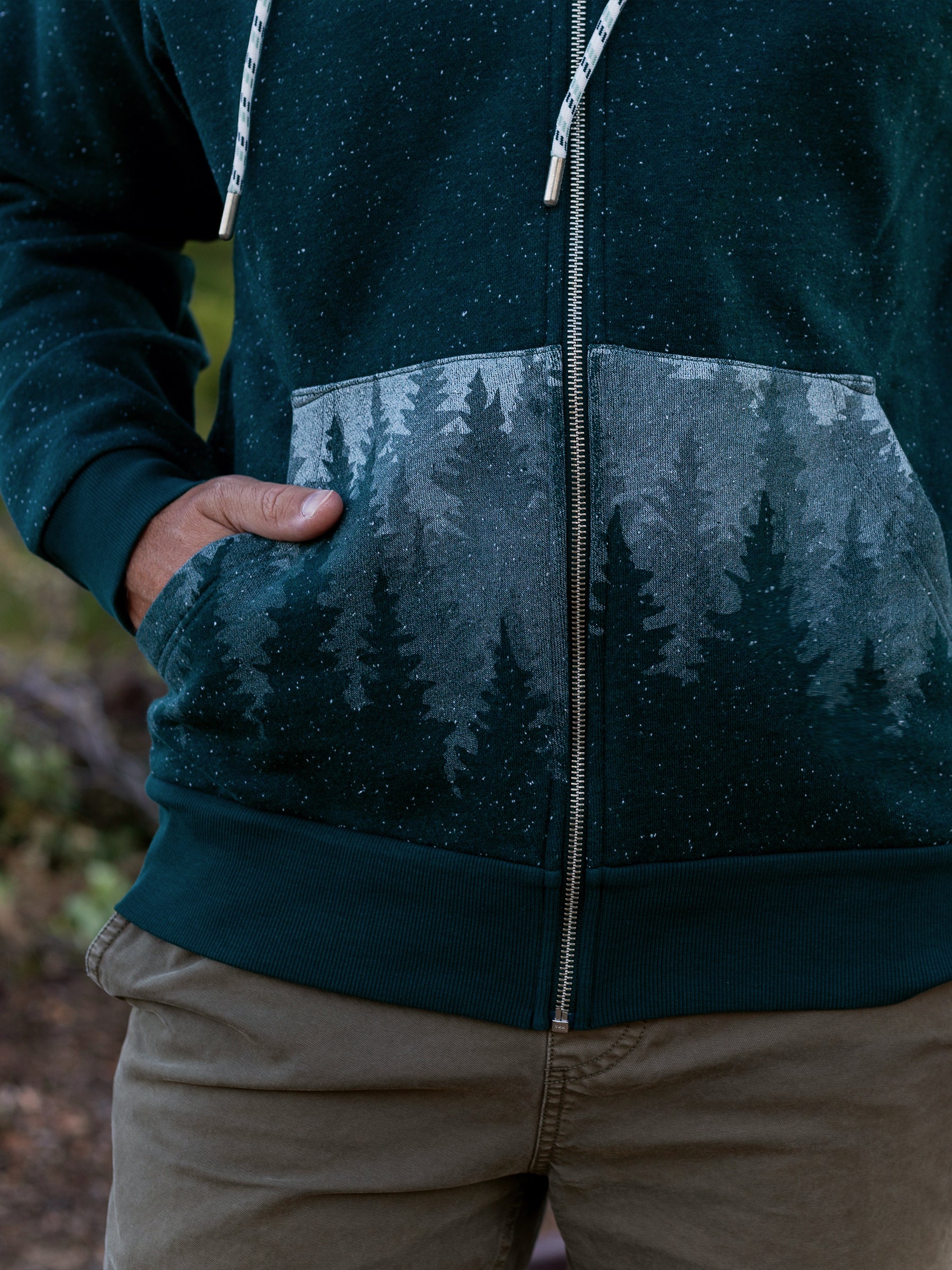 Misty Forest Zip Hoodie, a Organic Hoodie by Happy Earth Apparel