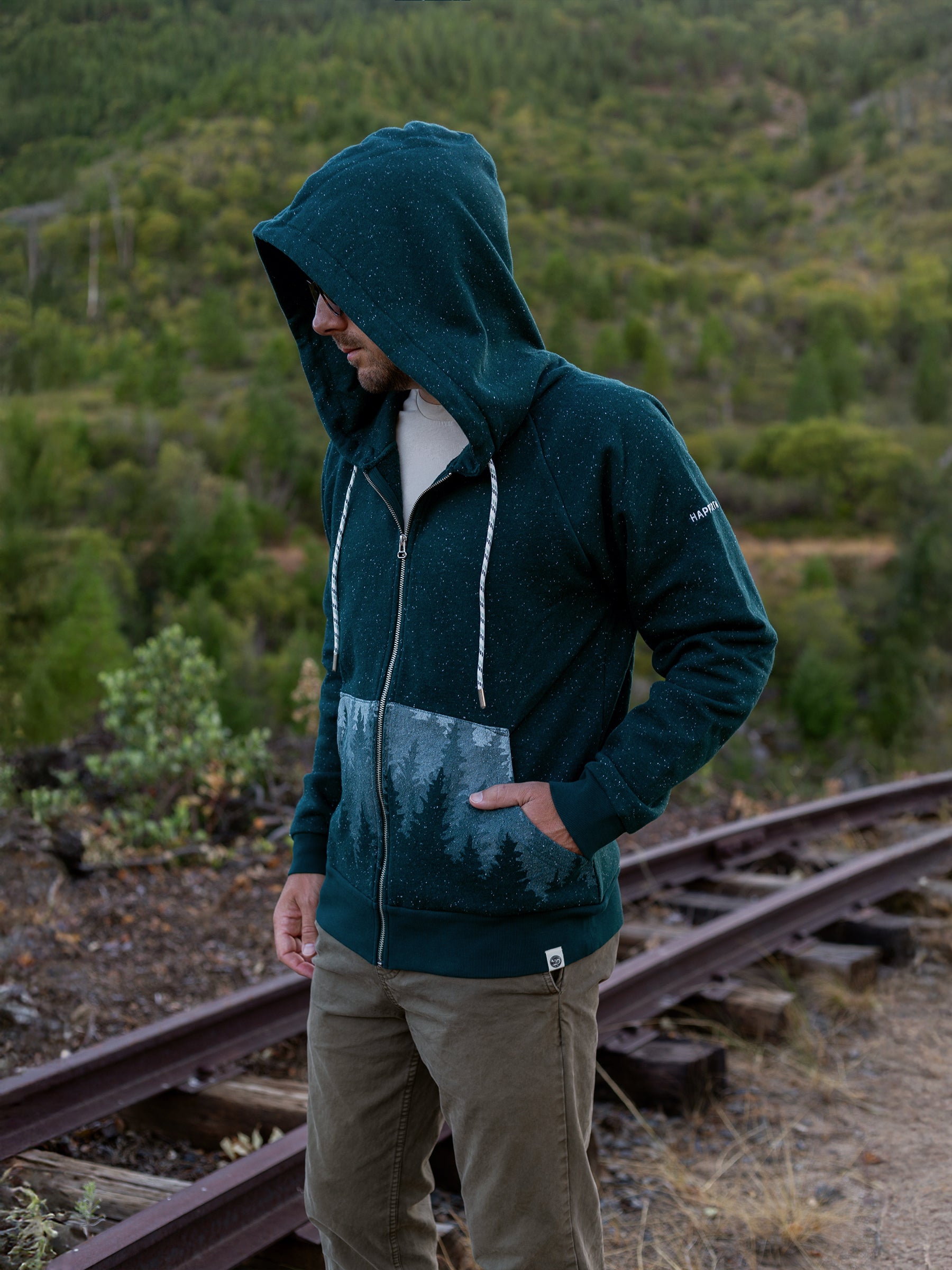 Misty Forest Zip Hoodie, a Organic Hoodie by Happy Earth Apparel