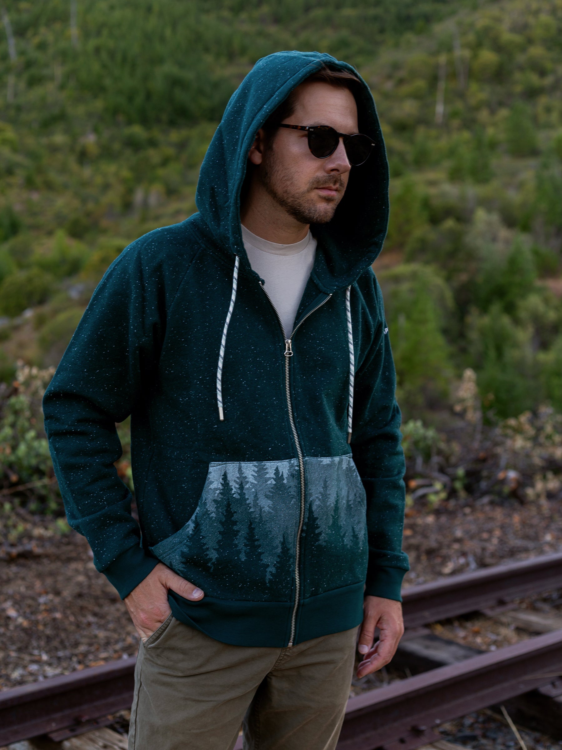 Misty Forest Zip Hoodie, a Organic Hoodie by Happy Earth Apparel
