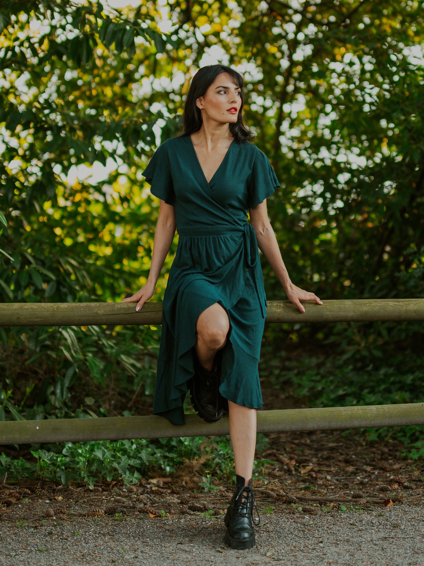 Monstera Ruffle Wrap Dress