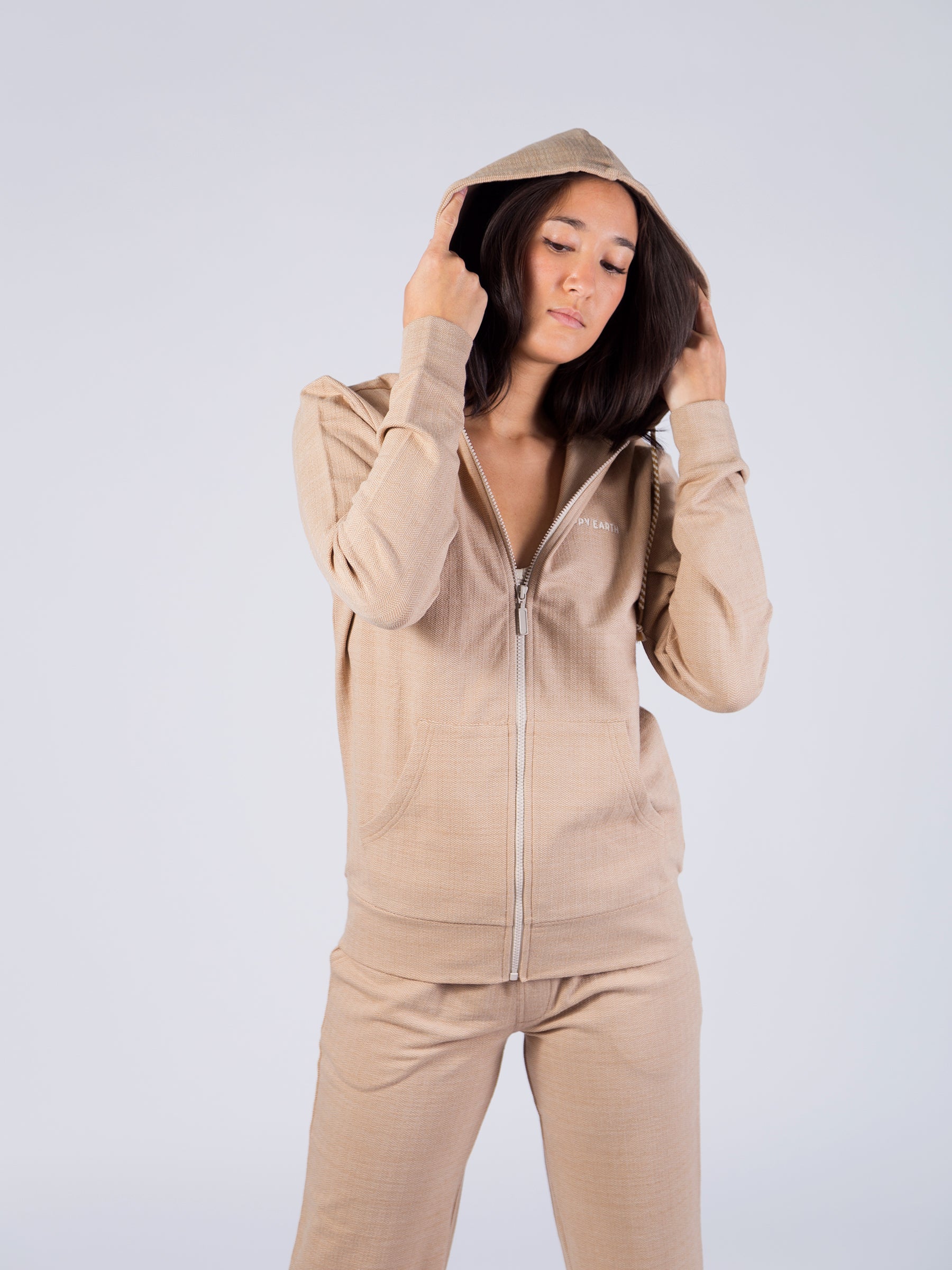 Full Zip Herringbone Flex Hoodie | Beech Wood