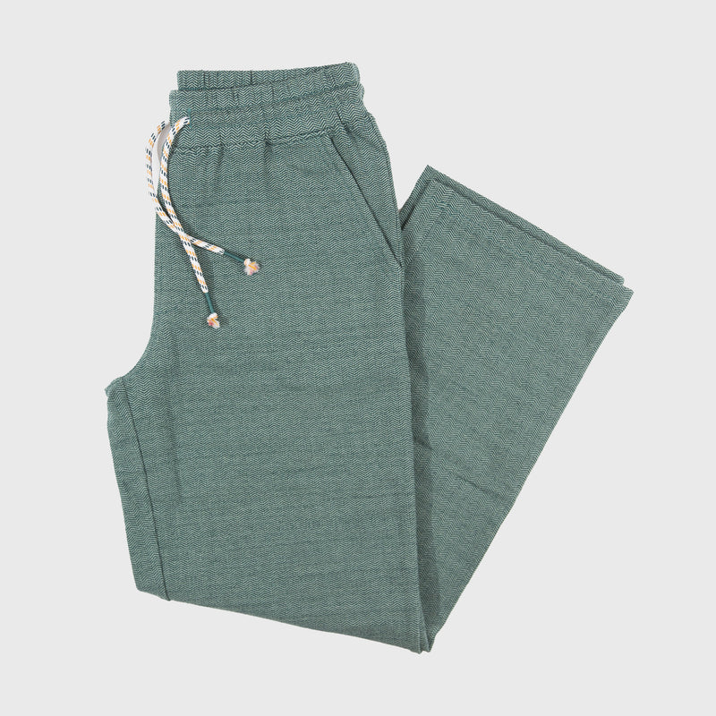 Organic Cotton Wide Leg Herringbone Flex Pants - Calathea Green