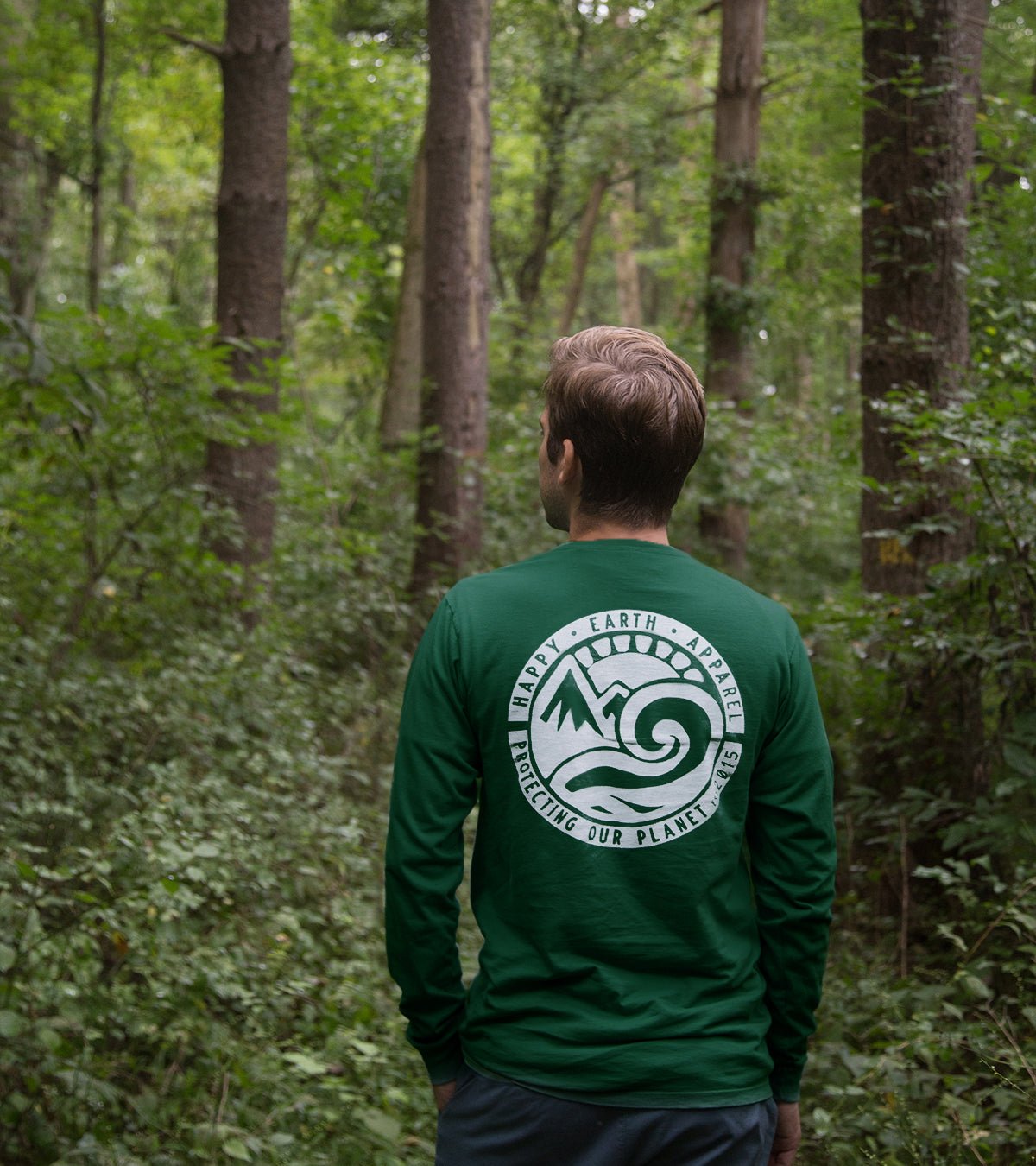 Forest Happy Earth Logo Organic Long Sleeve Tee - Happy Earth Apparel